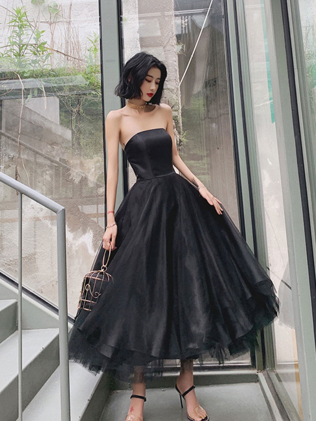 Elegant Blue Tulle Tea Length Prom Dress for Women - Flowy Homecoming Dress with Layered Skirt - Perfect for Prom Night, Homecoming Dance & Formal Events