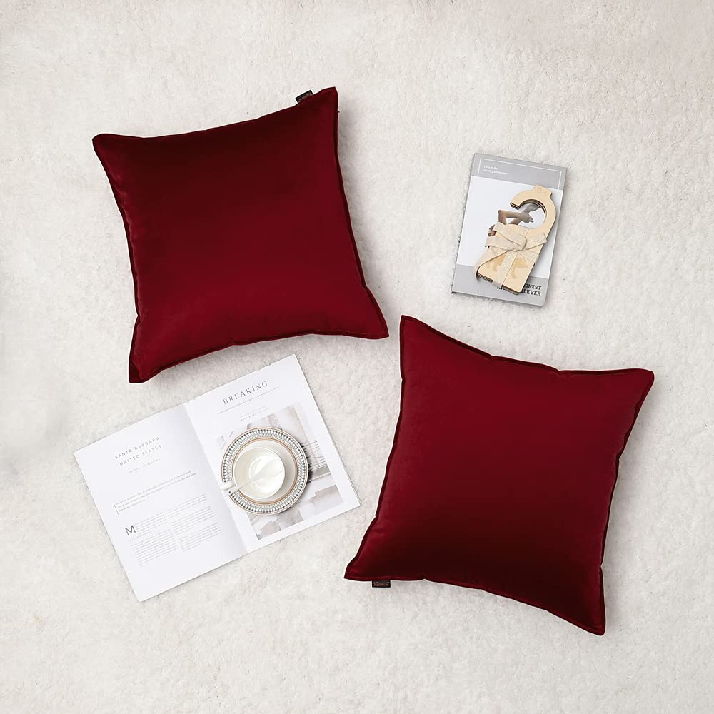 Set of 2 Red Velvet Throw Pillow Covers 18x18 Inch - Soft Decorative Square Pillow Cases for Bed, Couch, Sofa - Perfect for Living Room Decor, Home Styling & Cozy Comfort