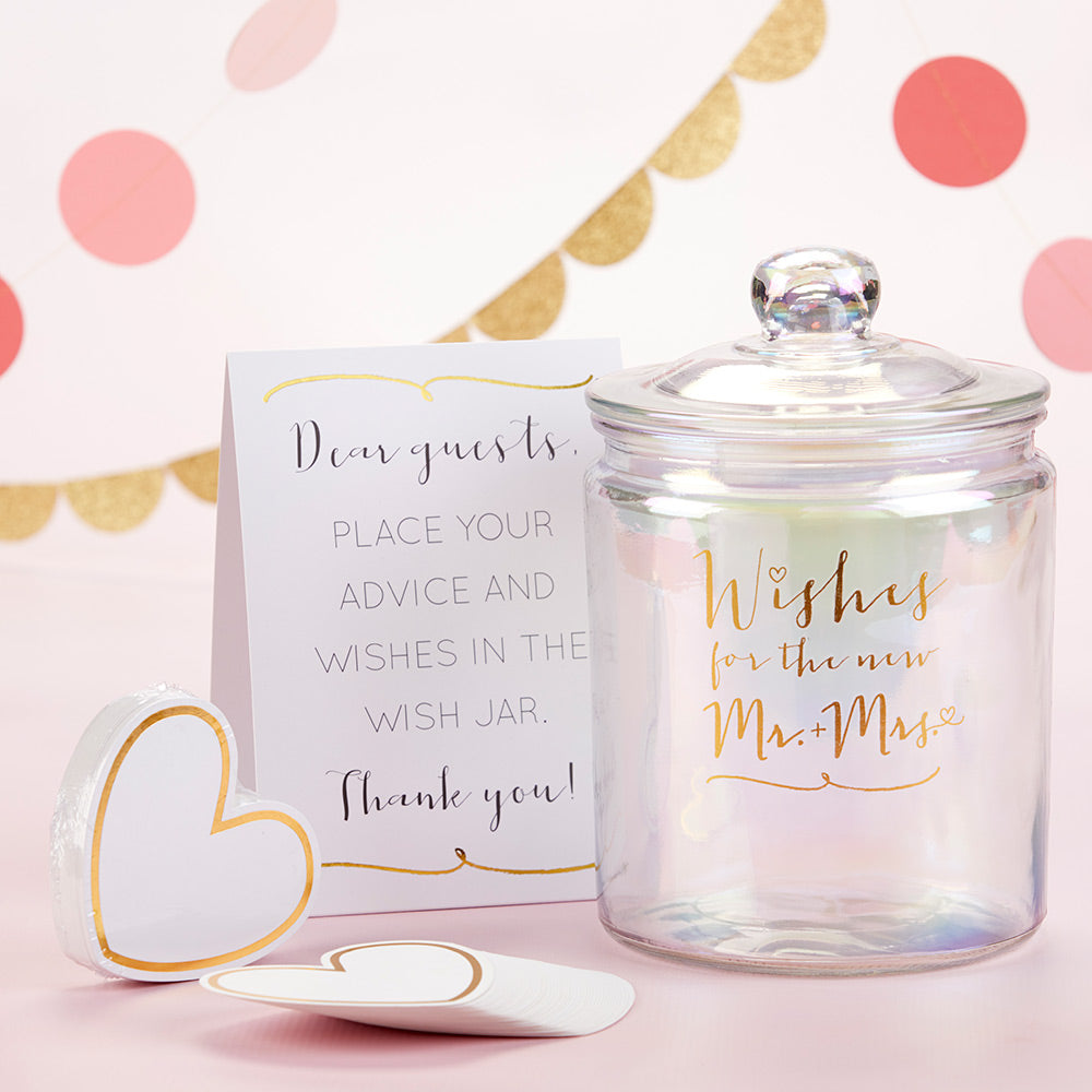 Beautiful Iridescent Wedding Wish Jar with Heart-Shaped Cards - Perfect for Bridal Showers, Wedding Guest Books & Anniversary Gifts