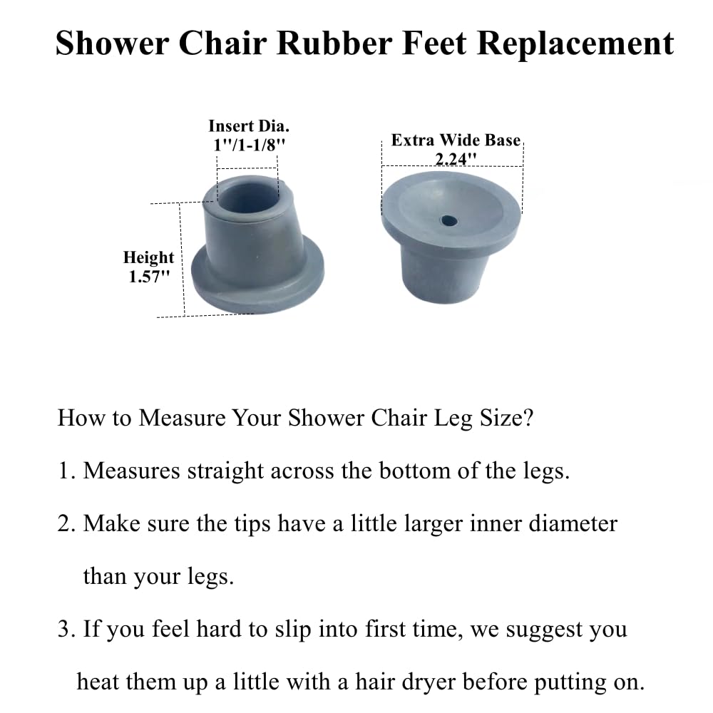 Heavy Duty Non-Slip Rubber Tips for Shower Chair - 1-1/8 Inch Replacement Feet for Bath Chair, Shower Stool & Tub Transfer Bench (4-Pack, Blue) - Ideal for Elderly Safety & Bathroom Accessibility