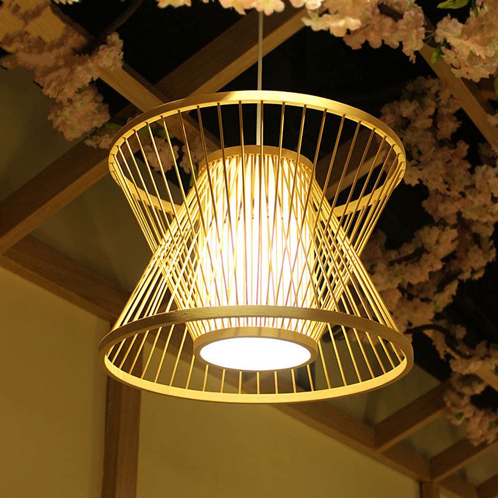 Modern Bamboo LED Pendant Light - Chinese Style Lantern Chandelier for Kitchen Island, Dining Room & Living Room | Semi-Recessed Ceiling Hanging Lamp | Perfect for Farmhouse, Restaurant & Home Decor | Energy-Efficient Lighting Solution