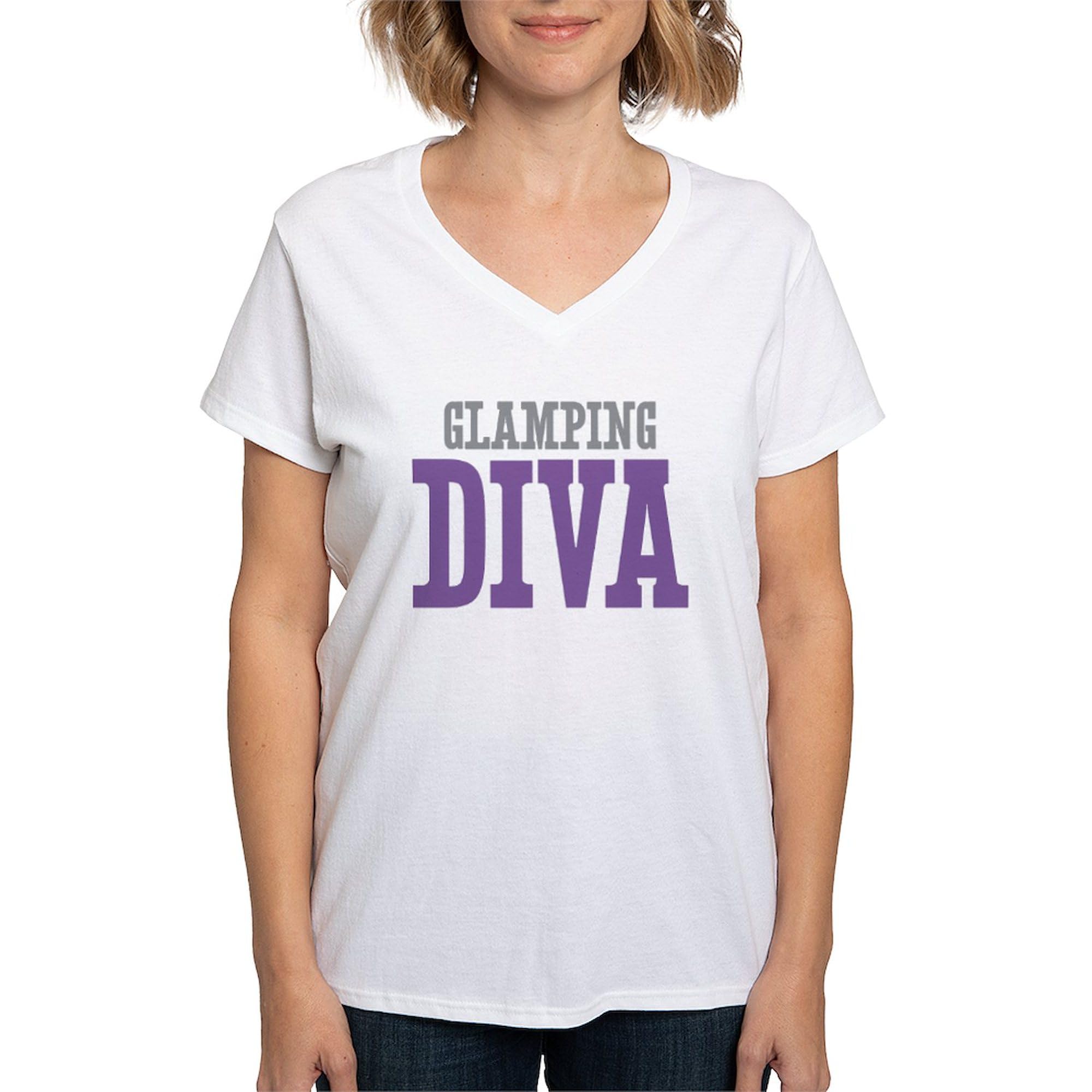Glamping Diva Women's V-Neck Cotton T-Shirt - Comfortable Casual Tee for Outdoor Camping & Festival Fashion