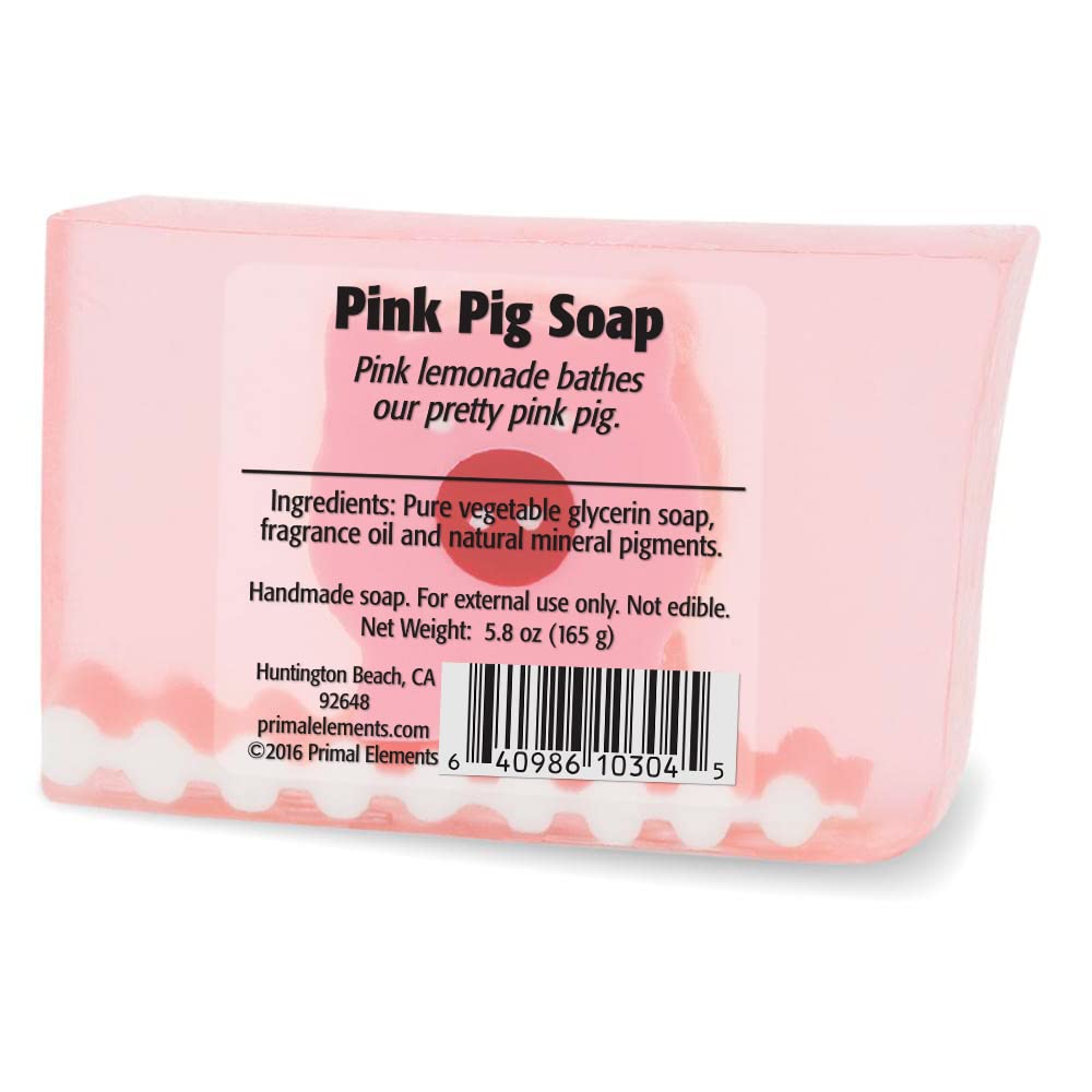 Primal Elements Pink Pig Scented Bar Soap - 6 oz Natural Handmade Soap with Shea Butter for Dry Skin | Gift Set, Bath & Shower, Home Spa Relaxation