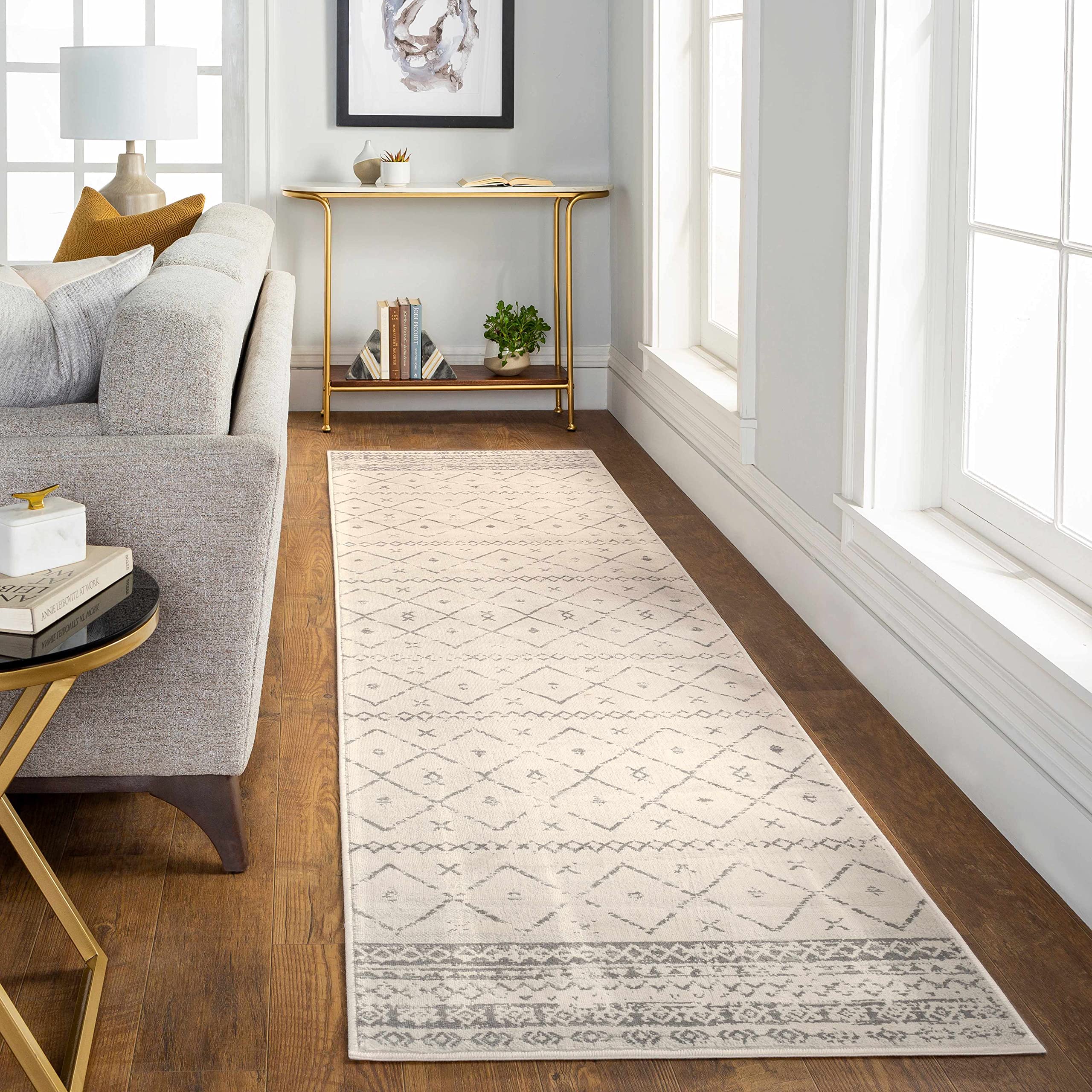 Premium Hauteloom Newville Area Rug for Living Room & Bedroom - Soft Modern Gray & White Rug 7'10