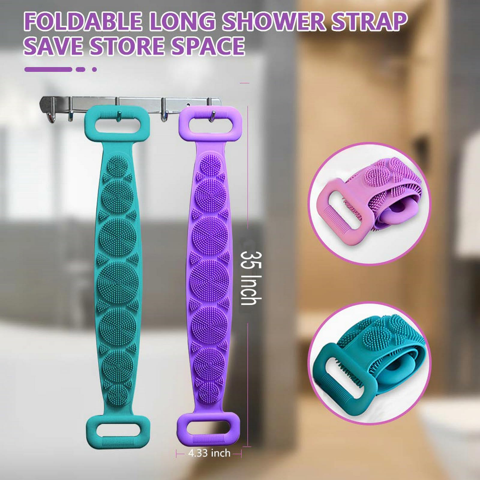35 Inch Extra Long Silicone Back Scrubber & Body Brush - Exfoliating Shower Brush with Handle for Men & Women - Perfect for Deep Cleansing, Back Exfoliation & Spa-Like Bath Experience