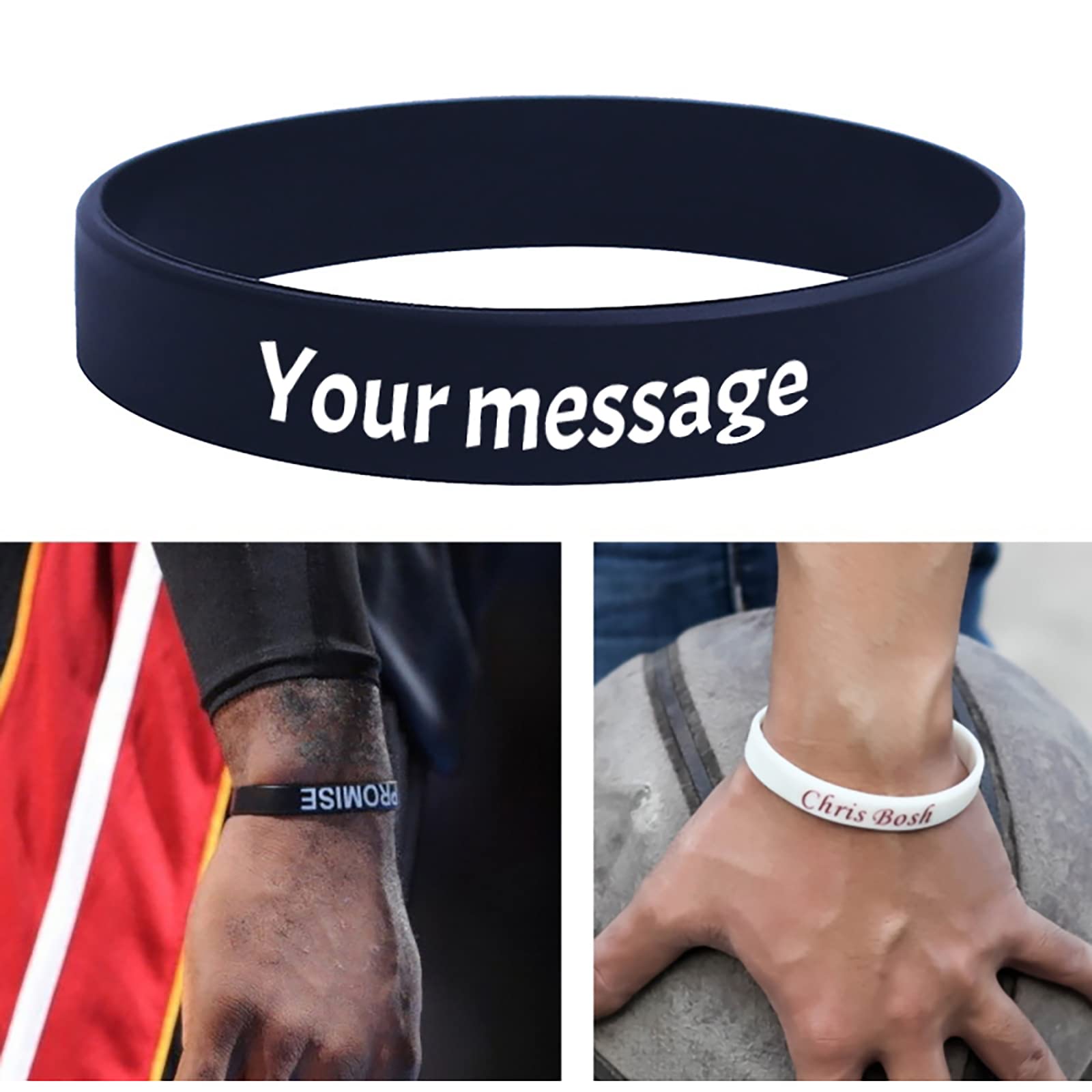 Custom Silicone Wristbands Bulk - Personalized Text Rubber Bracelets for Events, Fundraisers & Awareness Campaigns - Motivational Custom Wristbands for Team Building, Charity Events & Promotions - Black