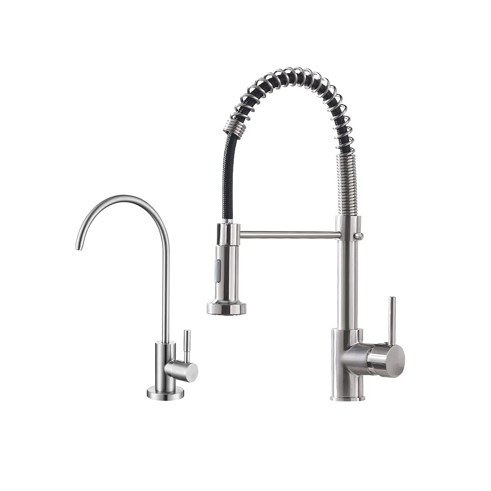 OWOFAN Brushed Nickel Kitchen Sink Faucet with Pull Down Sprayer and RO Water Filter Faucet Bundle - Perfect for Modern Kitchens, Dishwashing & Water Filtration