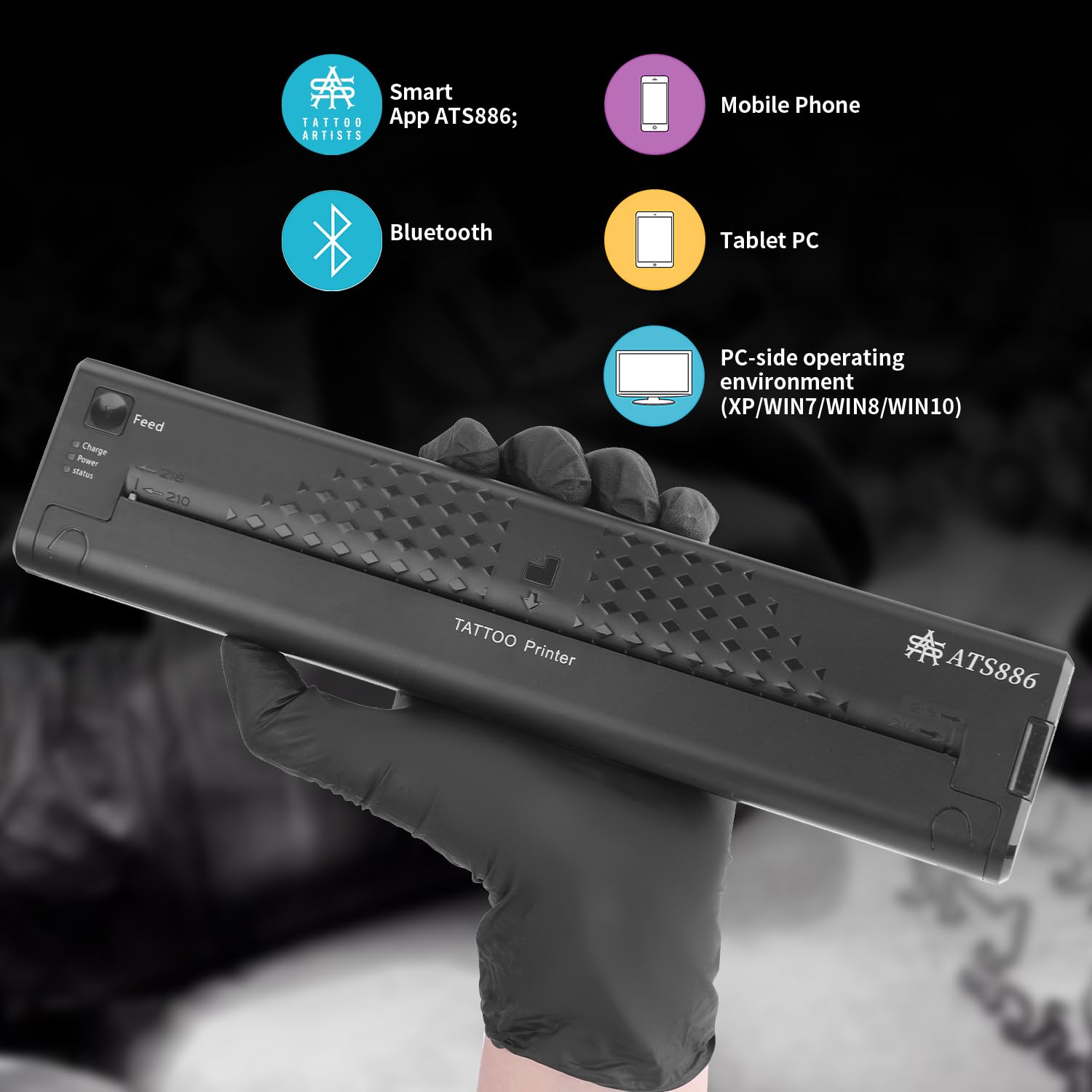 YILONG Wireless Bluetooth Tattoo Stencil Printer - Portable Thermal Transfer Machine for Tattoo Artists & Beginners | Compatible with Android, iOS & PC (ATS886-Black) | Perfect for Tattoo Shops, Home Studios & Mobile Tattoo Services