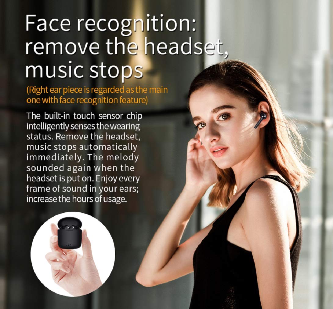 Bluedio Hurricane-HI Wireless Bluetooth 5.0 Earbuds with Face Recognition - True Wireless Sports Earphones with Charging Case & Built-in Mic for Running, Gym & Workout (Black) - Perfect for Commuting, Travel & Active Lifestyle