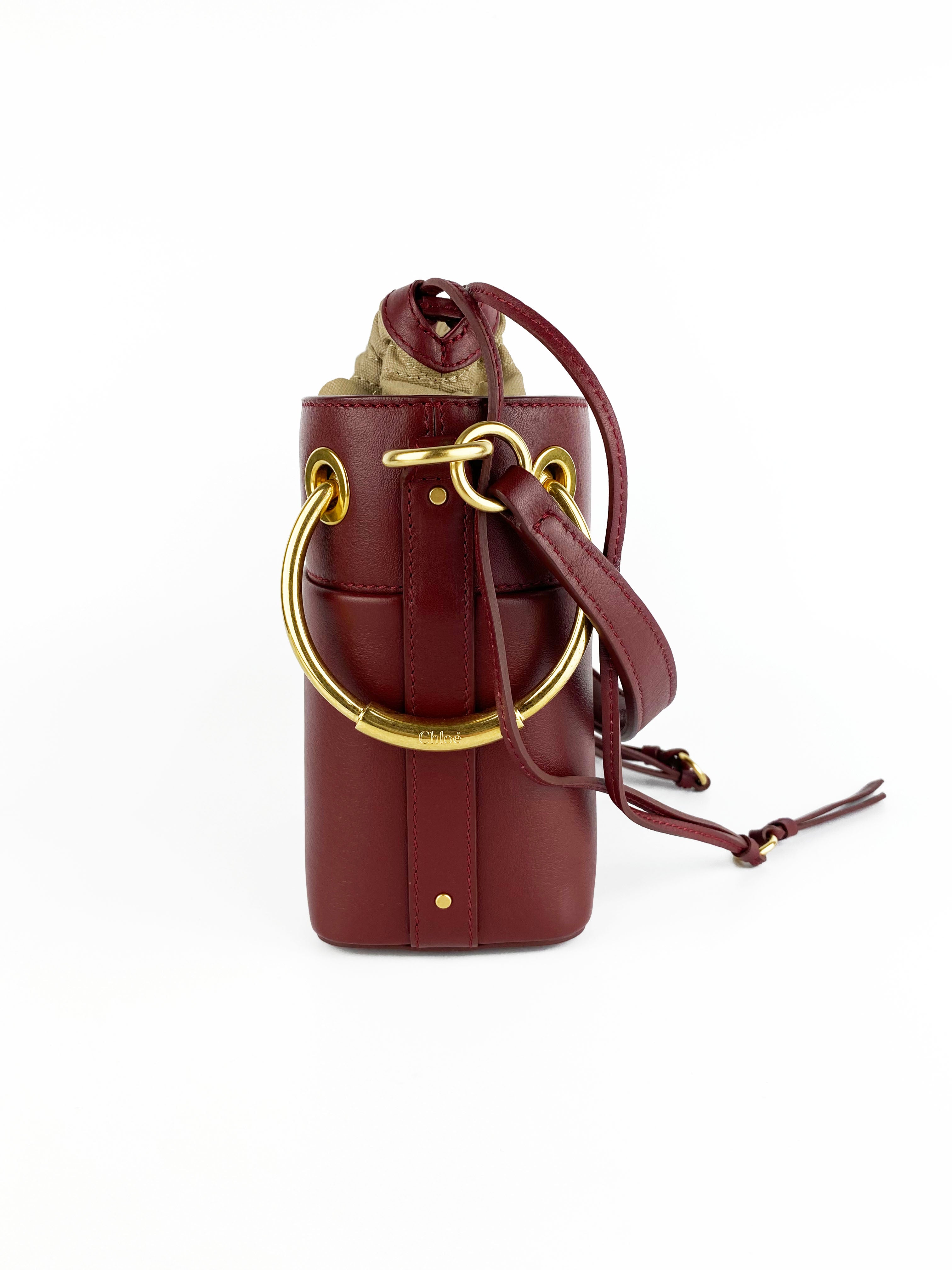 Chloe Burgundy Small Roy Bucket Bag - Premium Leather Crossbody Purse for Women, Fashionable Shoulder Handbag (Perfect for Work, Travel & Date Night)