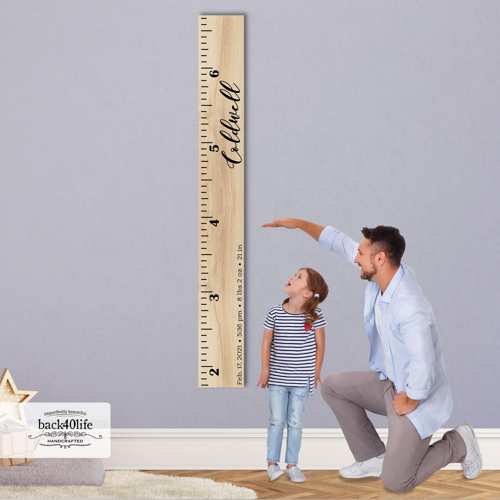 Wooden Kids Growth Chart Ruler - Handmade Nursery Decor for Boys & Girls | Perfect for Baby Room, Playroom & Home Decor | Back40Life The Coldwell