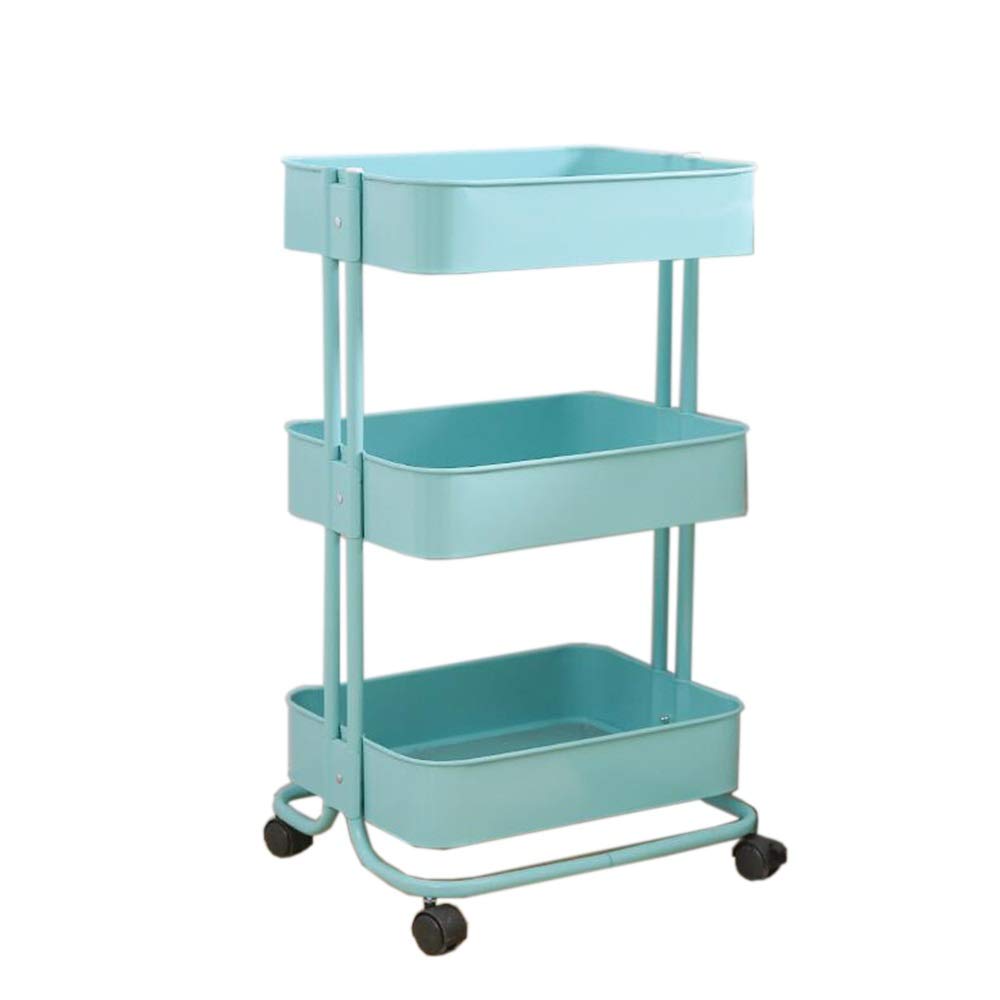 3-Tier Rolling Bookshelf with Wheels - Blue Kitchen Storage Cart, Movable Shelf Organizer for Salon, Bathroom & Office (16.9