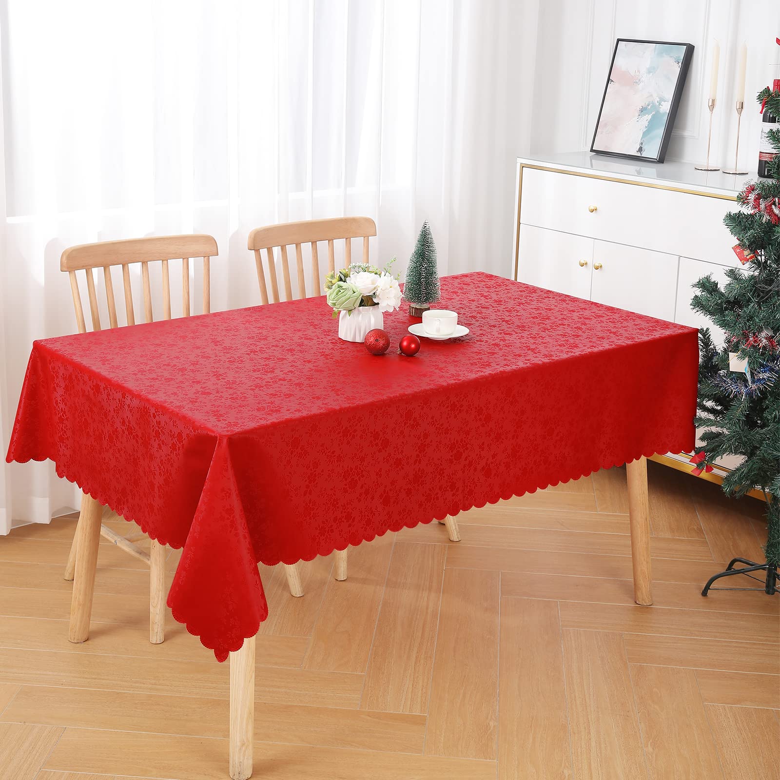 Smiry Waterproof Heavy Duty Vinyl Tablecloth - Wipeable, Washable Rectangle Table Cover for Kitchen, Dining Room, Picnics & Outdoor Events (Red, 52