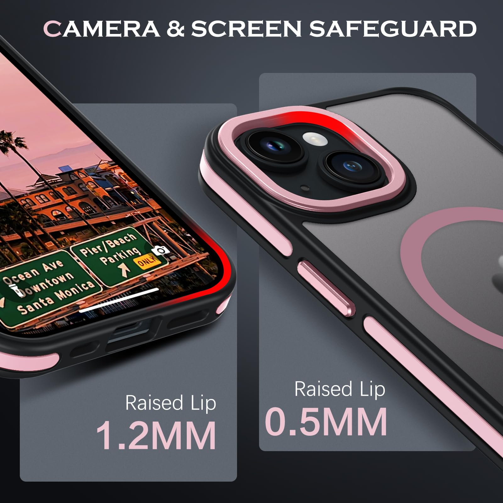 YINLAI Magnetic Slim Translucent Matte Case for iPhone 15 Plus 6.7-Inch | Magsafe Compatible | Shockproof Protective Cover for Men & Women | Black/Pink | Perfect for Everyday Use & Travel Protection