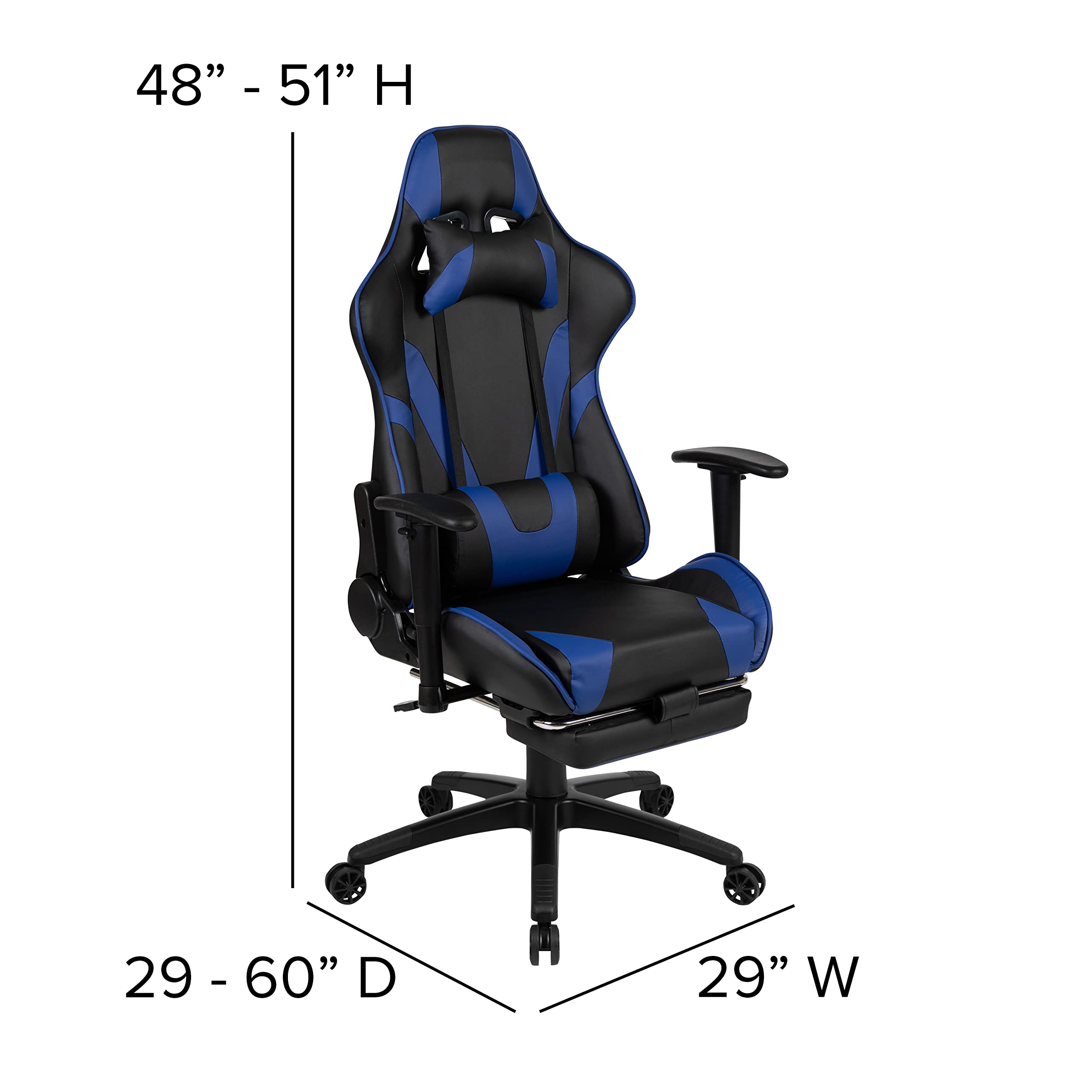 Red Gaming Desk with Cup Holder & Headphone Hook - Blue Reclining Gaming Chair with Footrest - Perfect for PC Gaming Setup, Streaming & Home Office