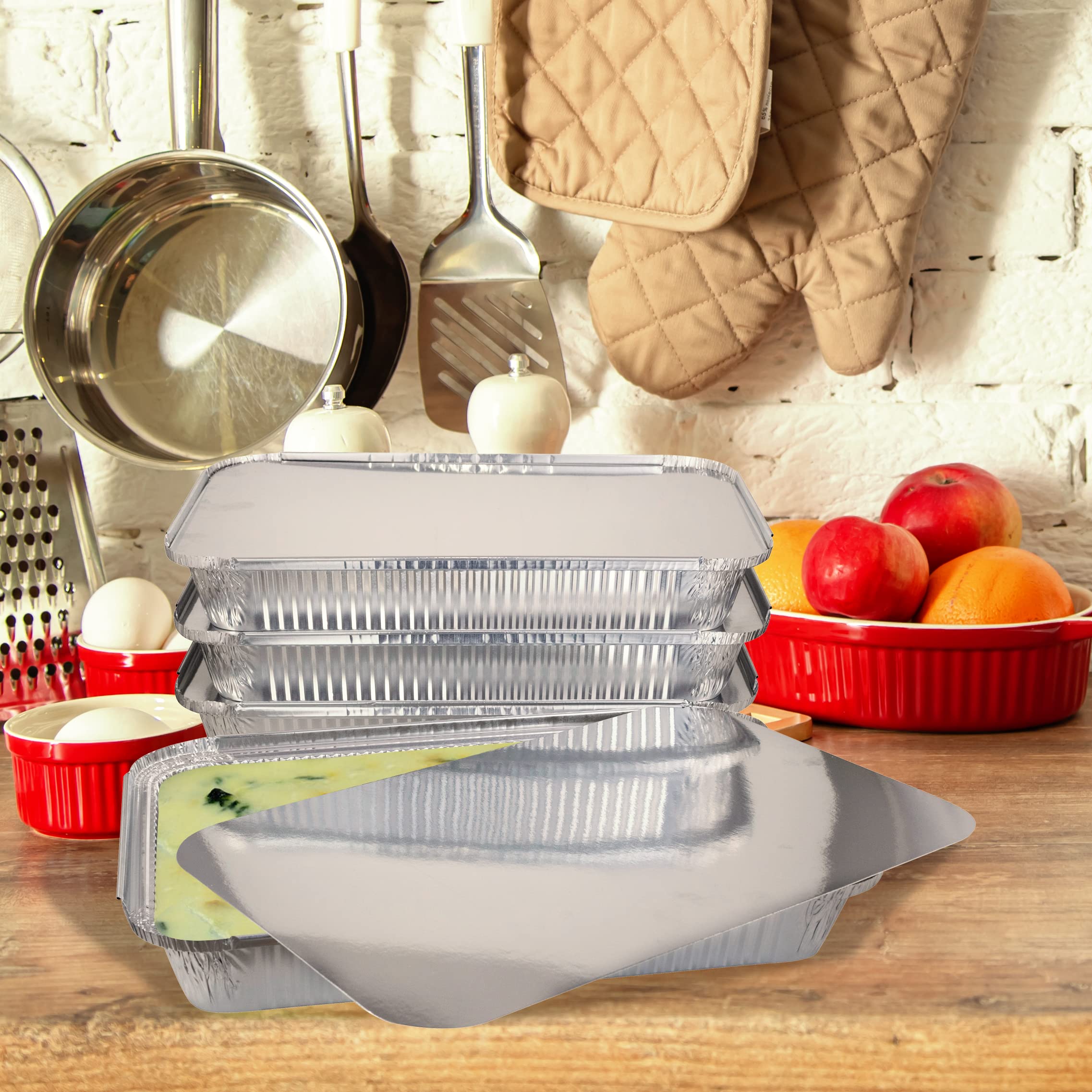 ZubyShax 20 Pack Disposable Aluminum Foil Pans - 32x21x5.5cm (12.6x8.3x2.2in) 2300ml Baking Trays with Lids, Oven Safe Food Storage Containers for BBQ, Roasting, Baking, Meal Prep & Party Serving