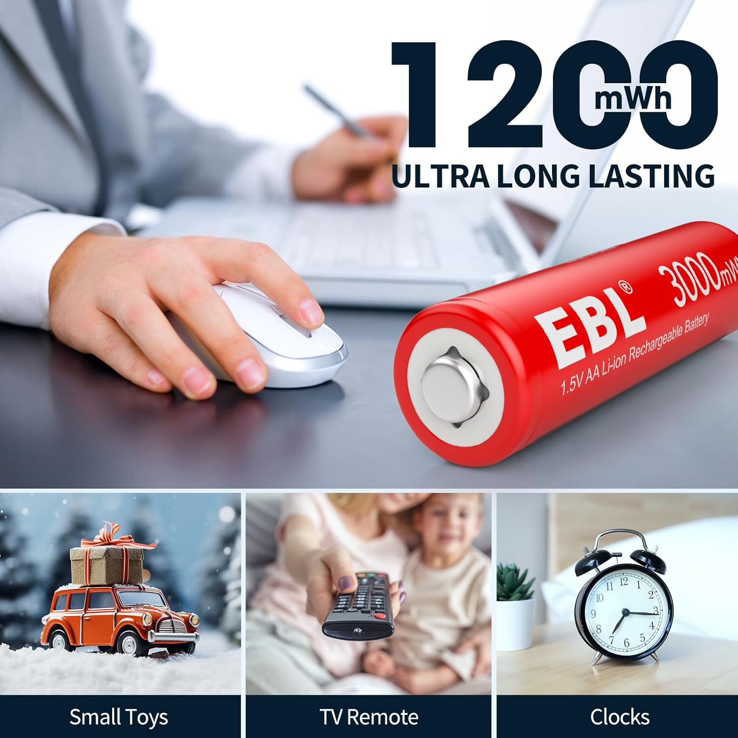 EBL 8 Pack 1.5V Lithium AA AAA Rechargeable Batteries with USB Charger - Long Lasting Power for Cameras, Flashlights, Toys & More