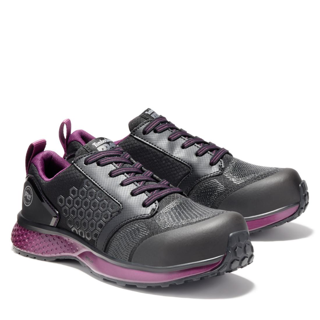Reaxion Women's Composite Toe Work Shoes - Black & Purple Safety Boots for Construction, Warehouse & Industrial Work