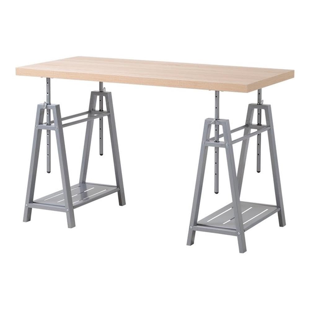 Adjustable Height Writing Desk with Sturdy Metal Base - Cross Hatch Birch Finish for Home & Office | Modern American Furniture Classic | Perfect for Small Spaces, Remote Work & Study Areas