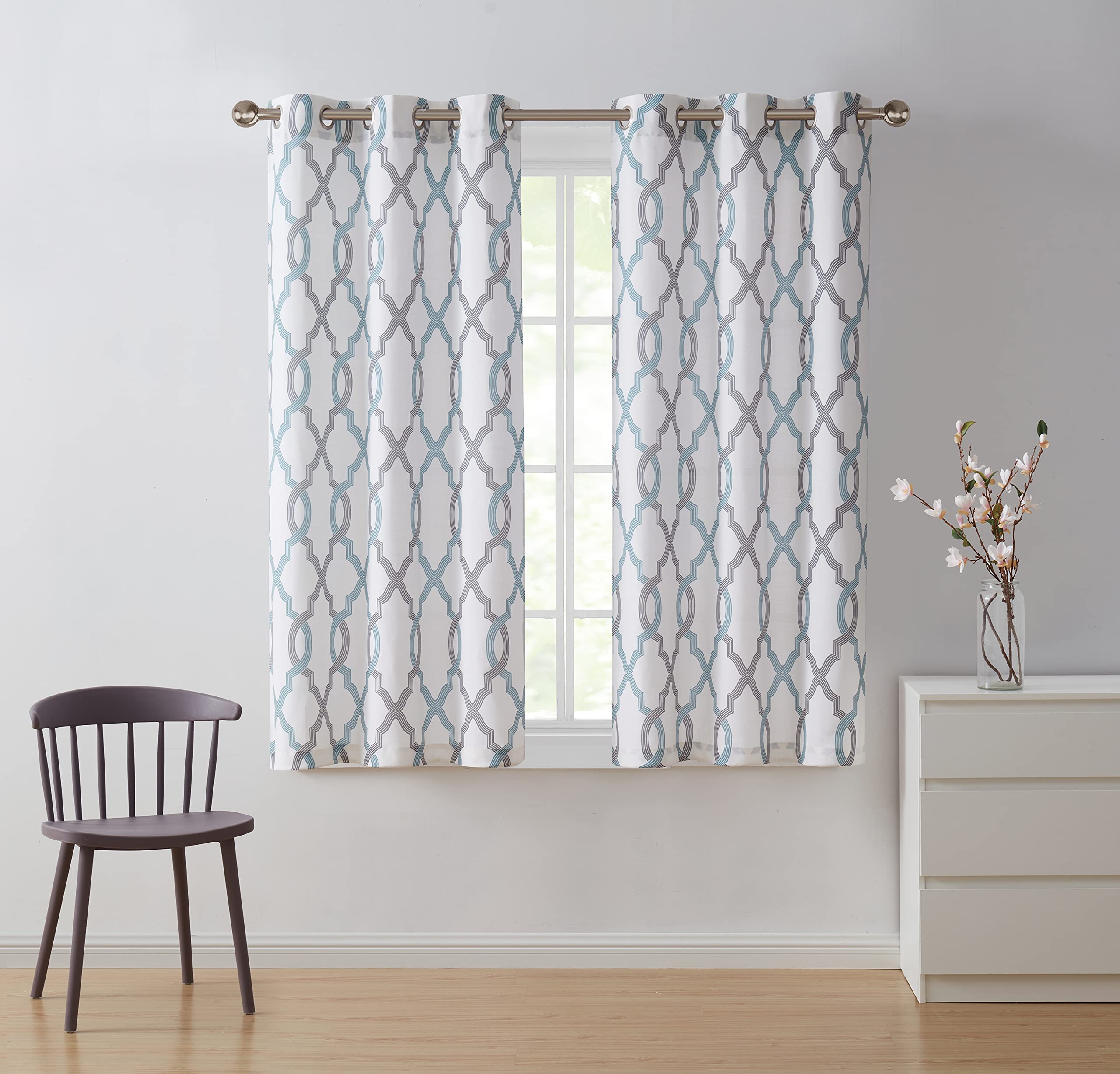 VCNY Home Light Filtering Grommet Top Curtain Panels - Modern Window Treatment for Living Room & Bedroom (Caldwell Aqua, 76x63 Inches)