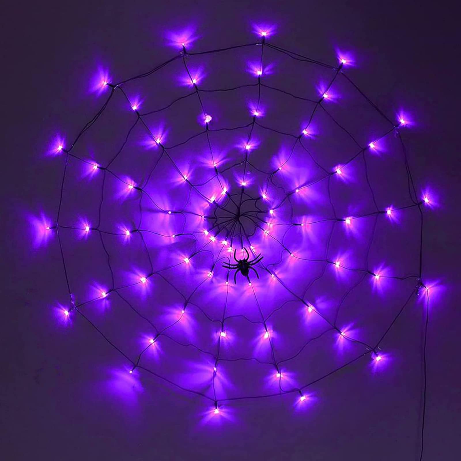 60 LED Halloween Spider Web Lights - Waterproof Purple Spider Net Decorations for Indoor & Outdoor Spooky Party Decor