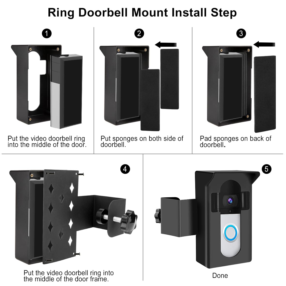 Anti-Theft Video Doorbell Bracket - Adjustable No-Drill Mount for Ring/Flashing Wireless Doorbells - Secure Home Security Accessory (Black) - Perfect for Apartments, Rentals & Smart Home Systems