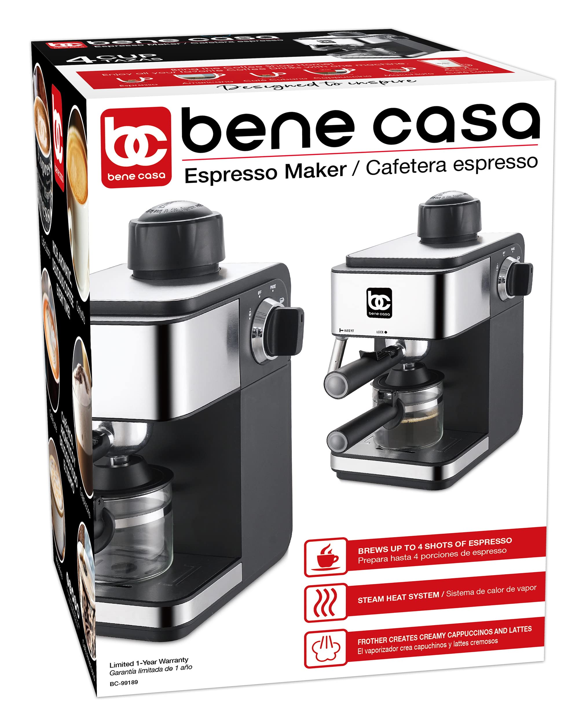 Bene Casa BC-99189 4-Cup Stovetop Espresso Maker - Perfect for Home, Office & Camping Coffee Brewing