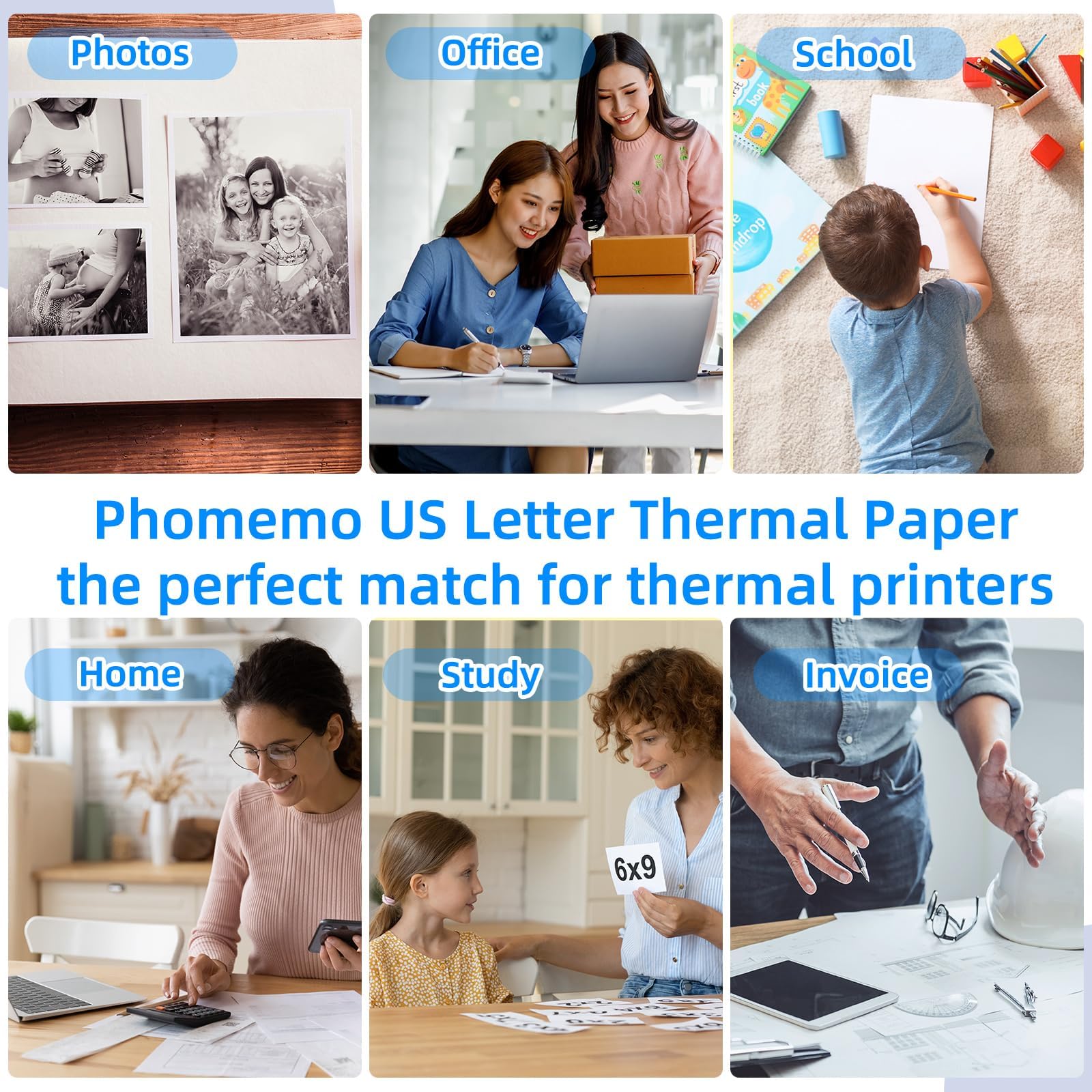 Phomemo M08F Thermal Paper - 8.5 x 11 Inches US Letter Size Thermal Printer Paper Roll, Compatible with Brother HPRT MT800 M832 M834 Printers | Ideal for Shipping Labels, Receipts & Barcode Printing