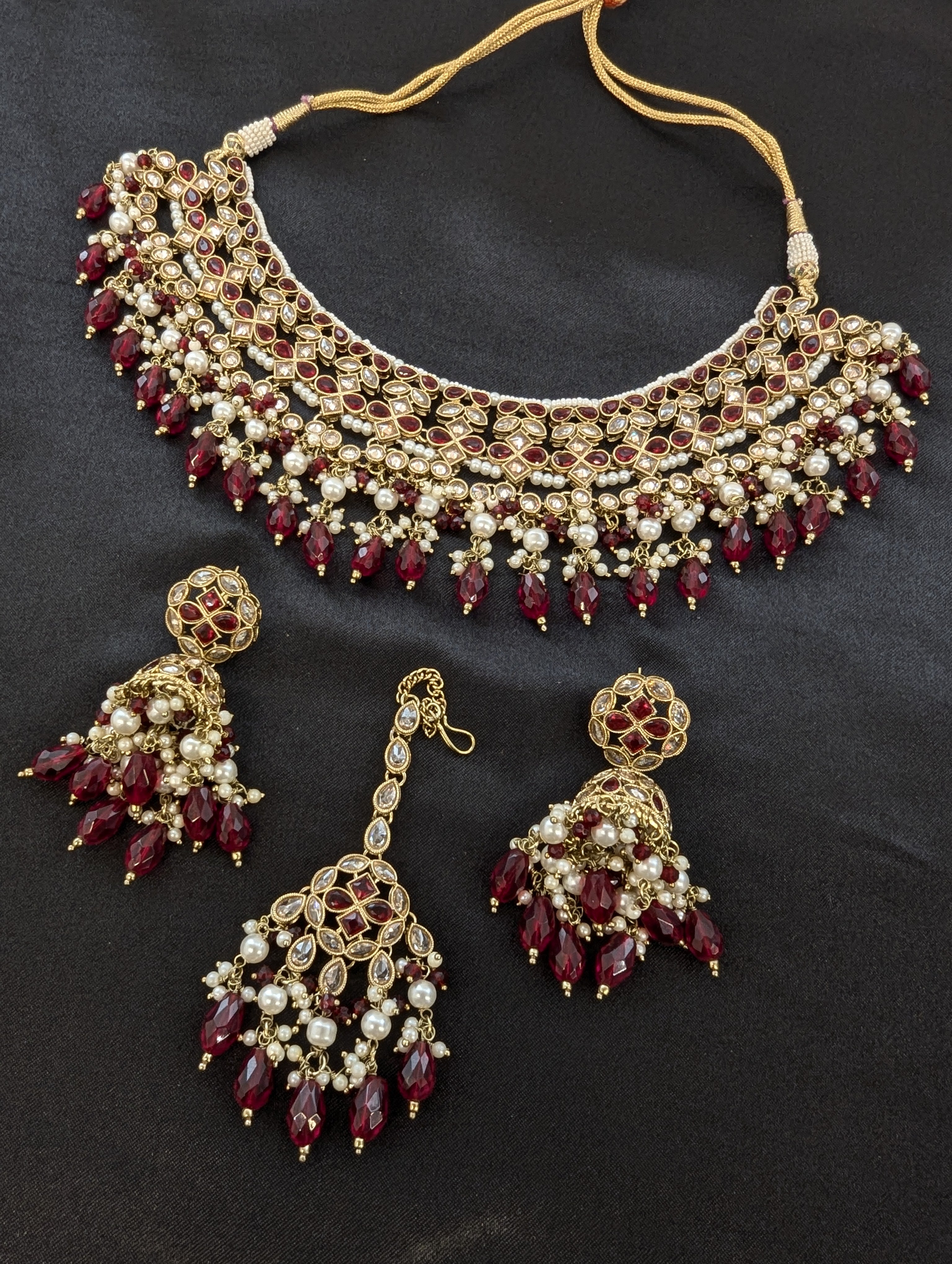Arisha Polki Semi Bridal Set - Elegant Indian Jewelry for Weddings, Parties & Special Occasions | Handmade Kundan Necklace & Earrings Set for Women