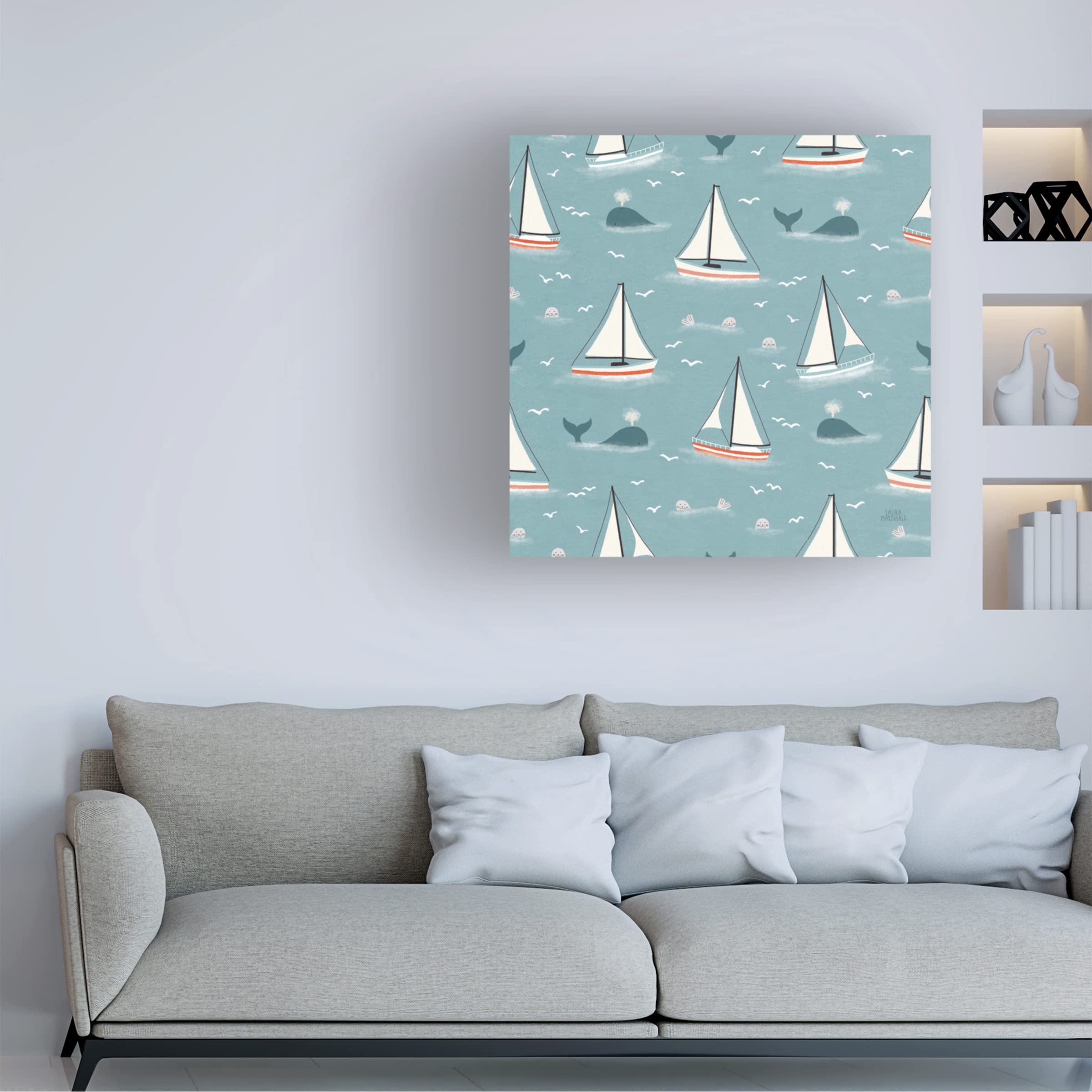 Laura Marshall 'Seaside Village Pattern III' Canvas Wall Art Print - Coastal Home Decor for Living Room, Bedroom & Office