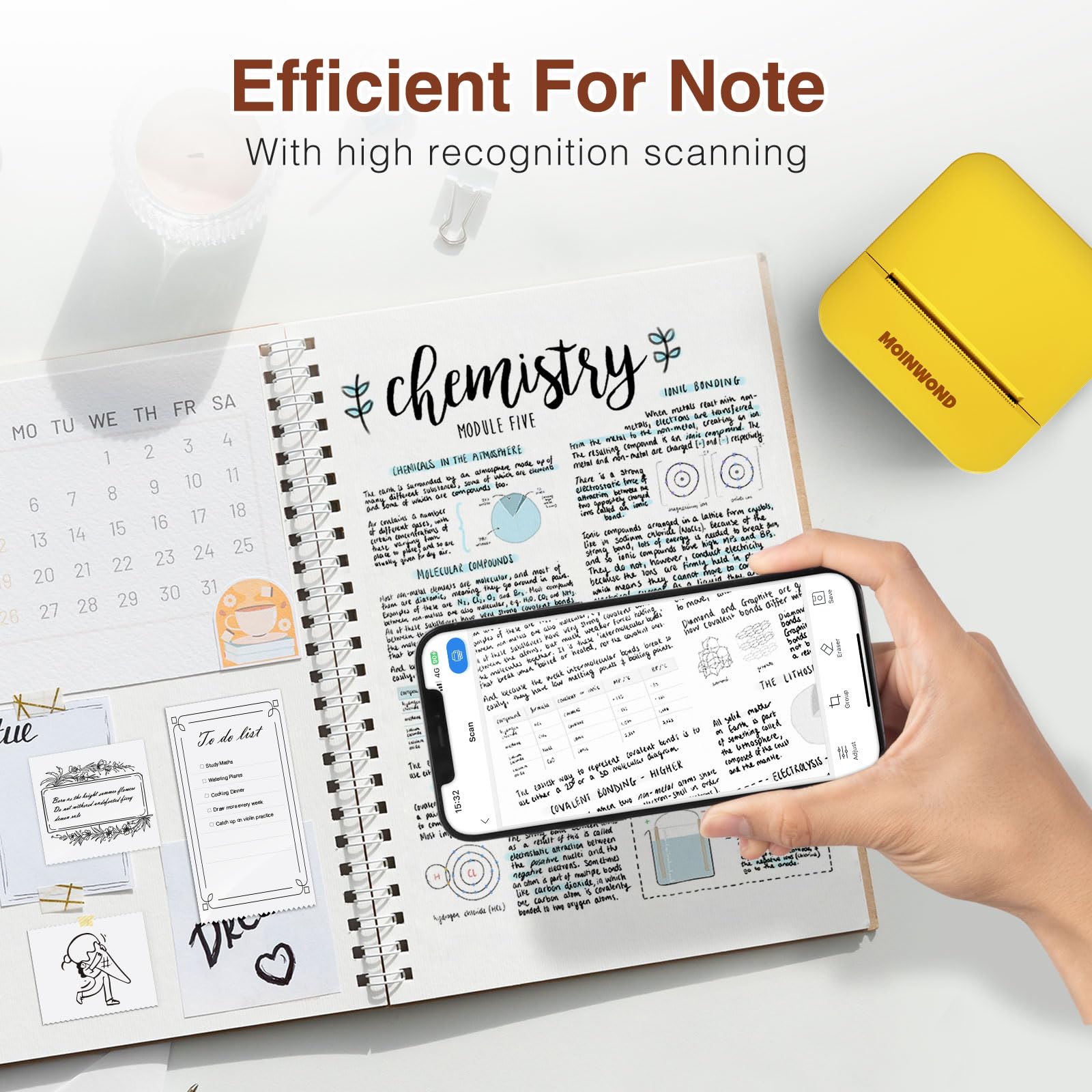 Mini Portable Bluetooth Thermal Sticker Printer - Inkless Rechargeable Sticker Maker for DIY Journals, Notes, Memos & Photos | Compact Pocket Printer with Thermal Paper | Perfect for Scrapbooking, Labeling & Creative Projects (Yellow D1)