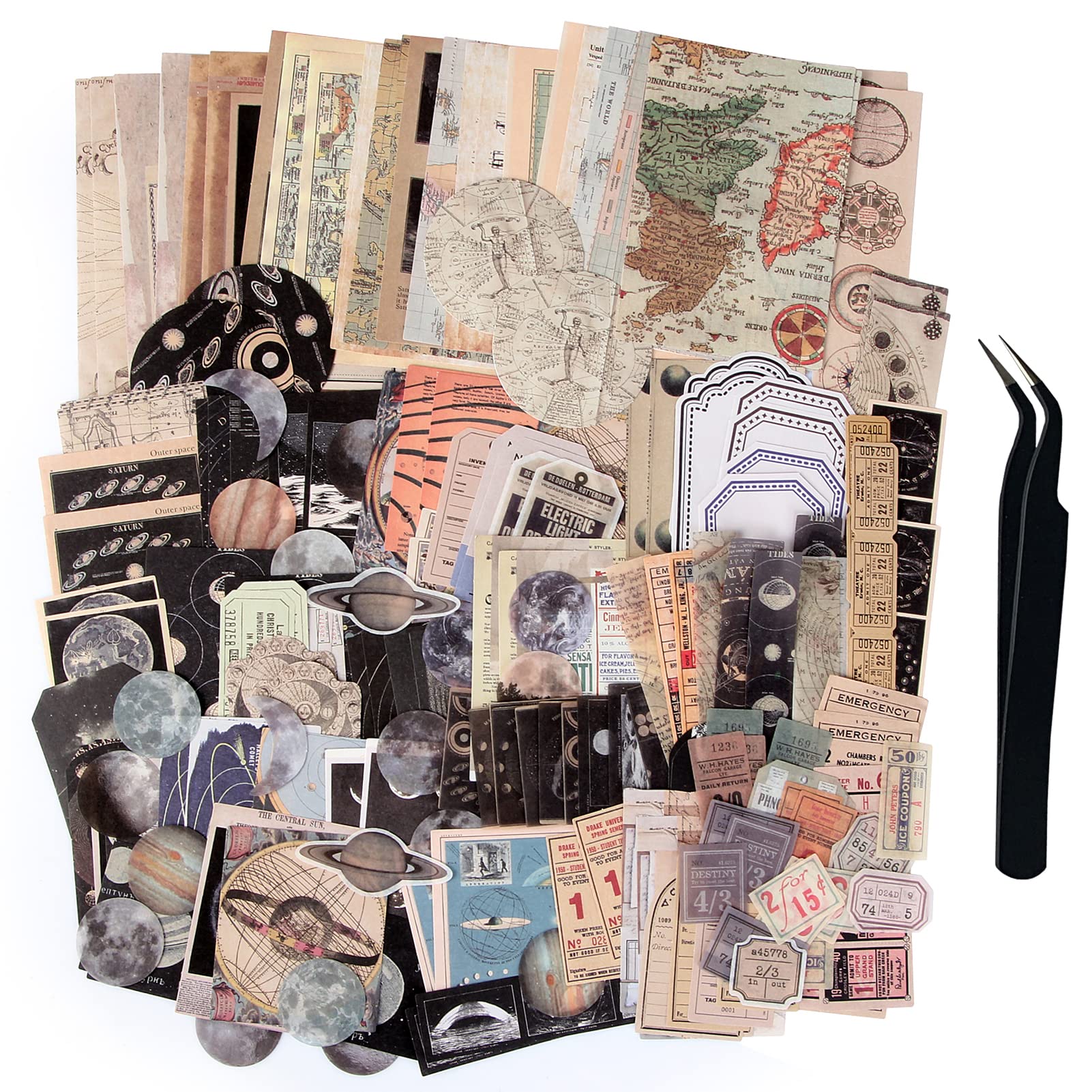 200pcs Aesthetic Stickers for Journaling - Vintage Scrapbook Stickers, Moon & Space Theme, Bullet Journal Supplies Kit for Planners, Junk Journals & DIY Crafting - Perfect for Scrapbooking, Card Making & Gift Decorations