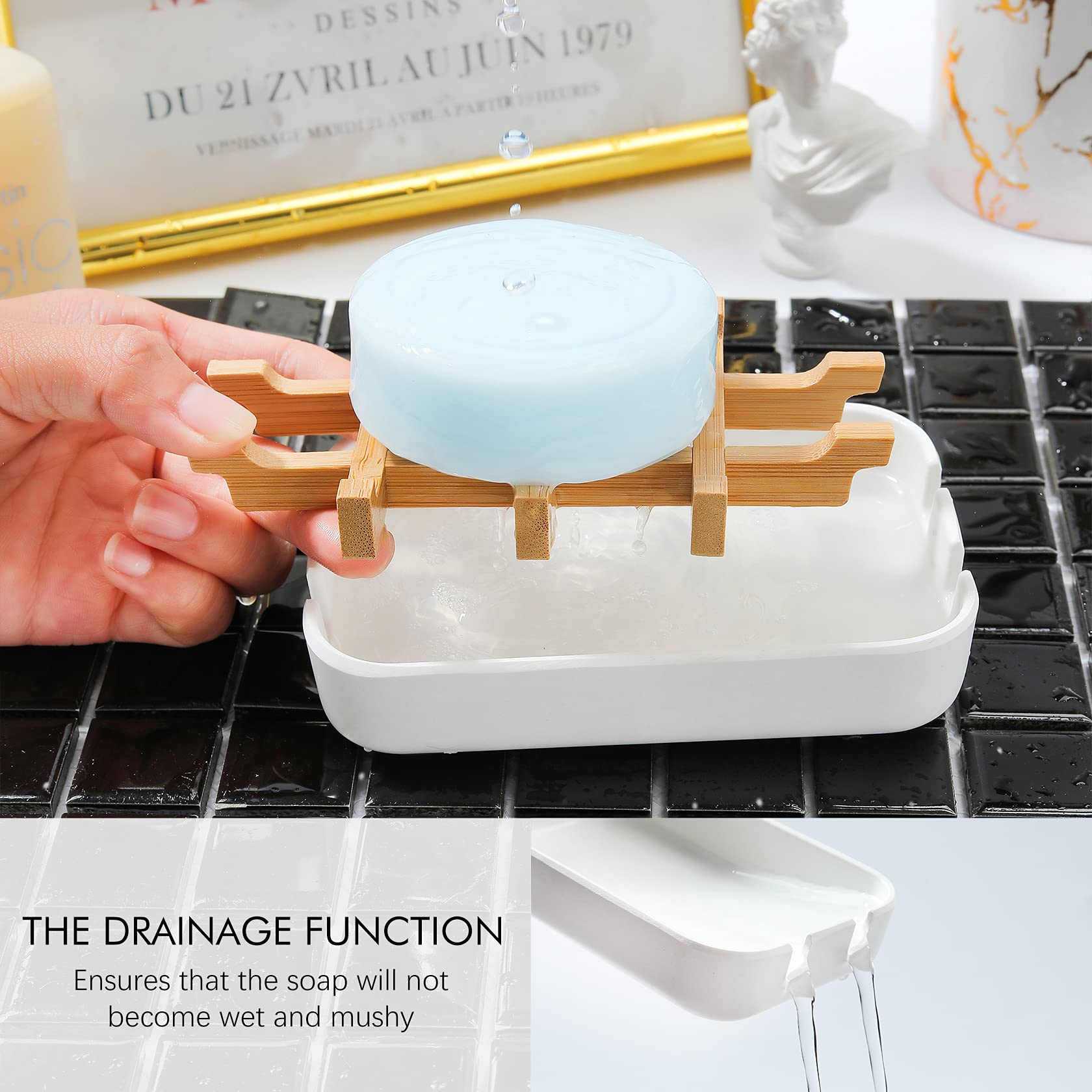 Eco-Friendly Bamboo Soap Dish Holder Set (2-Pack) - Removable Bathroom Soap Tray for Sink Countertop - Perfect for Bathroom, Kitchen & Travel Use