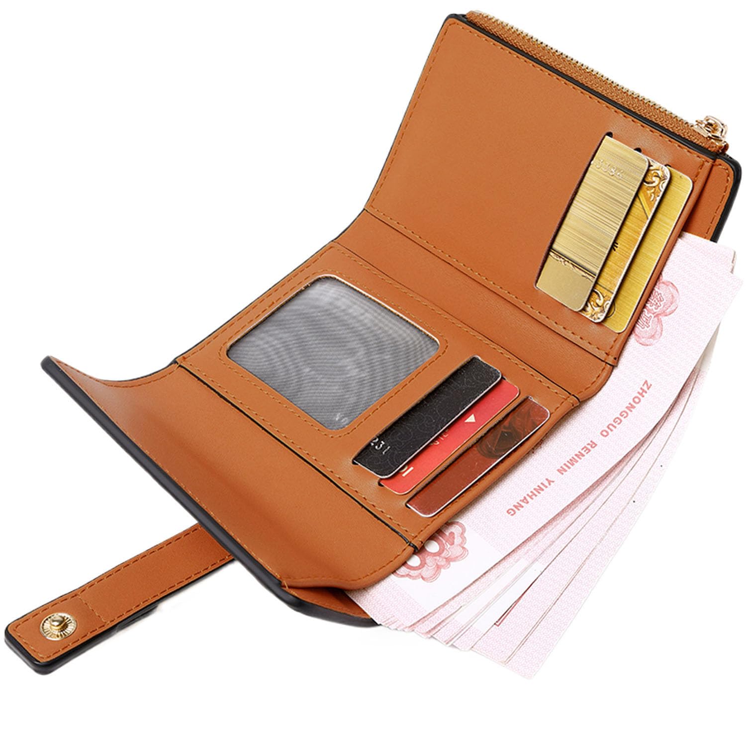 AOXONEL Genuine Leather RFID Blocking Womens Wallet - Slim Trifold Compact Wallet with Multiple Card Slots & Zipper Coin Pocket - Perfect for Everyday Use, Travel & Gift (White)