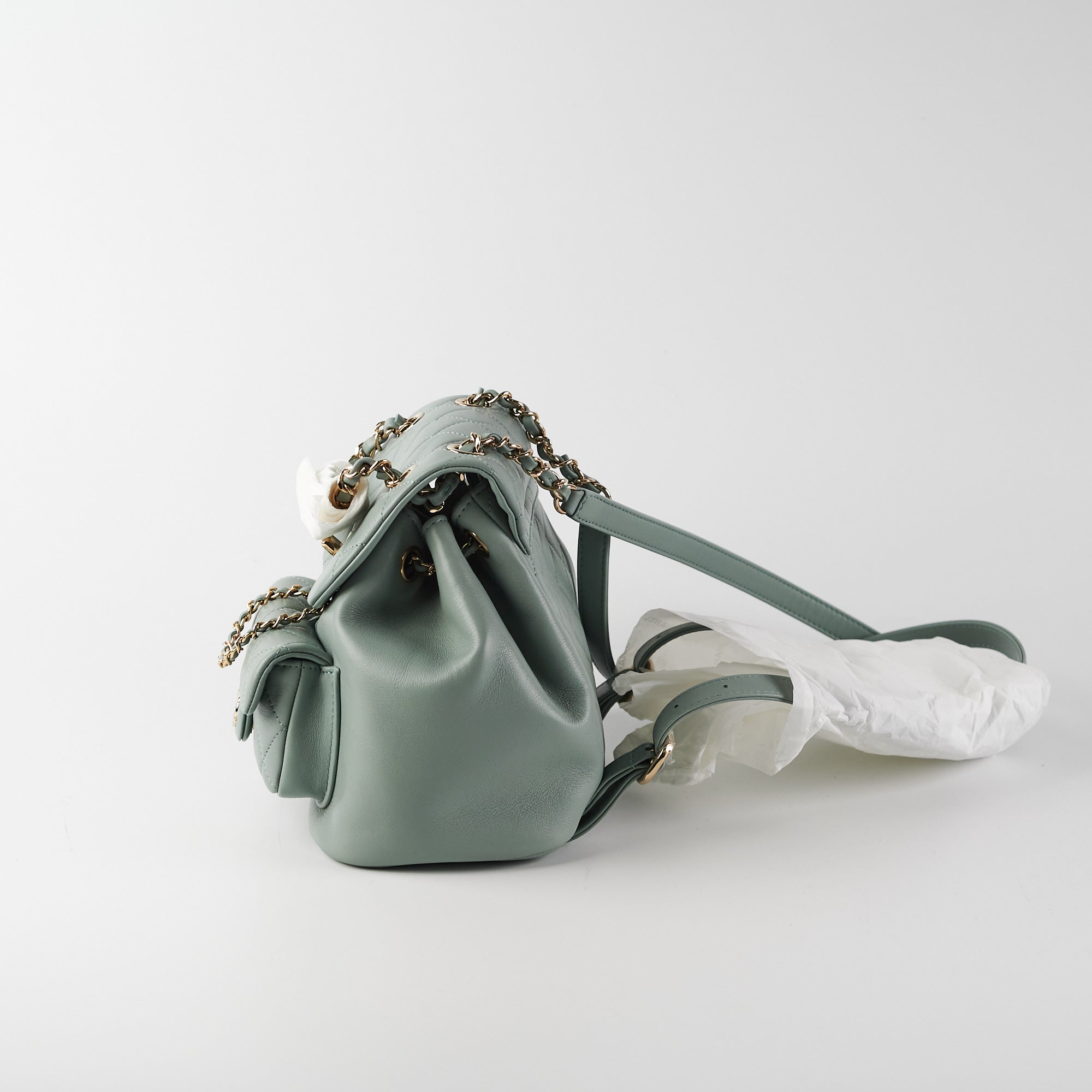 Chanel Mini Duma Backpack in Grey & Blue | Authentic Luxury Leather Backpack with Microchip | Perfect for Travel, Shopping & Everyday Use