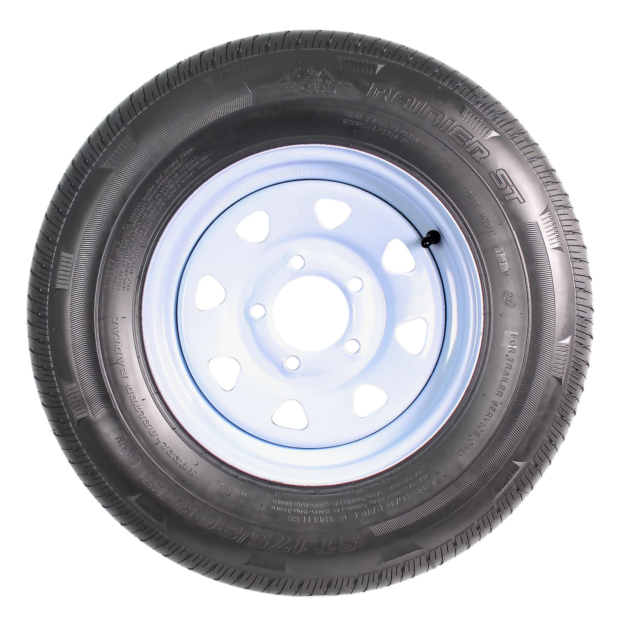 eCustomrim Mounted Radial Trailer Tire On Rim ST175/80R13 Load Range C 5 Lug White Spoke Wheel - 6 Year Warranty with Free Roadside Assistance - Perfect for Boat Trailers, Utility Trailers & Campers
