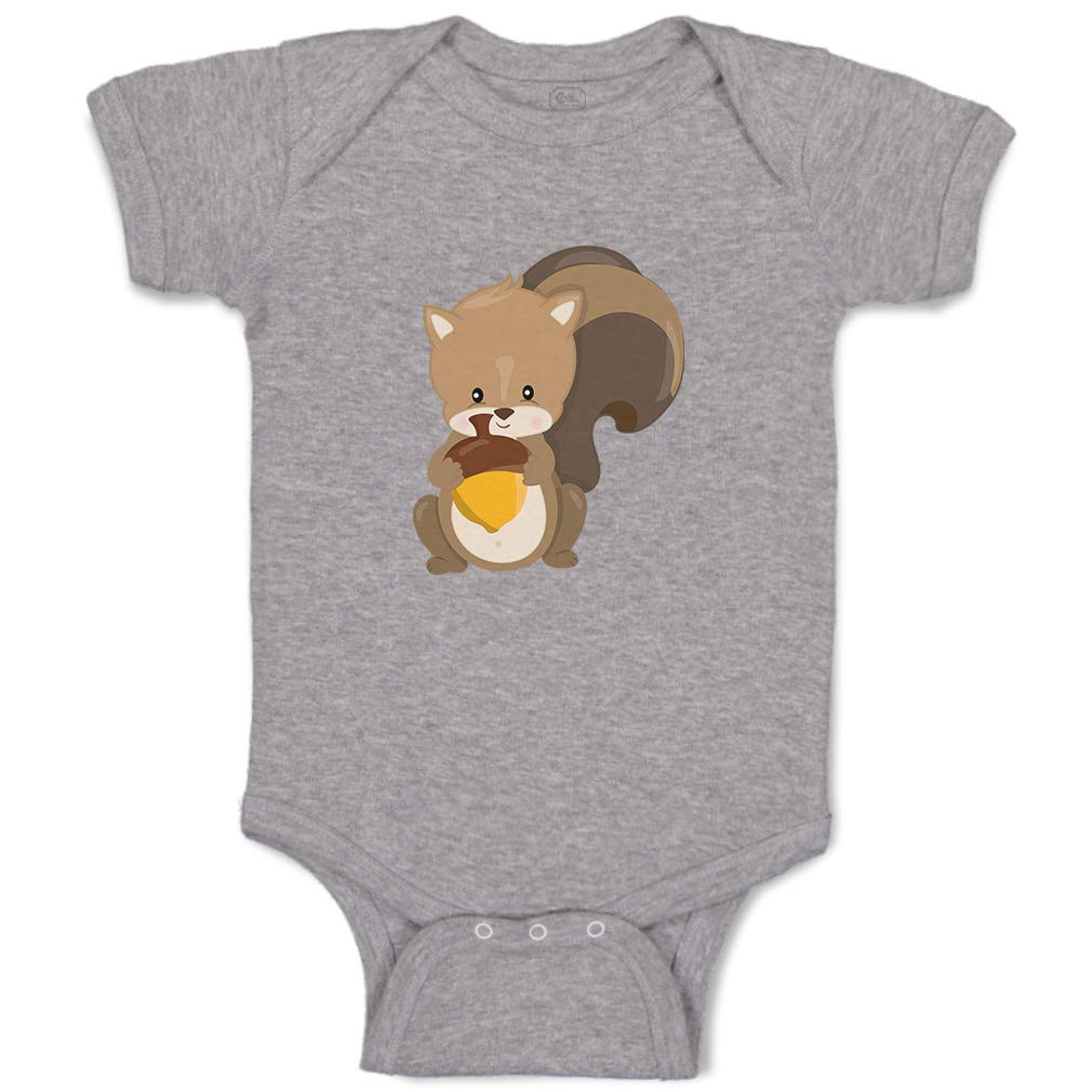 Custom Personalized Baby Bodysuit for Boys & Girls - Soft Cotton Striped Squirrel Nut Design | Perfect for Newborn Photoshoots, Baby Showers & Everyday Wear