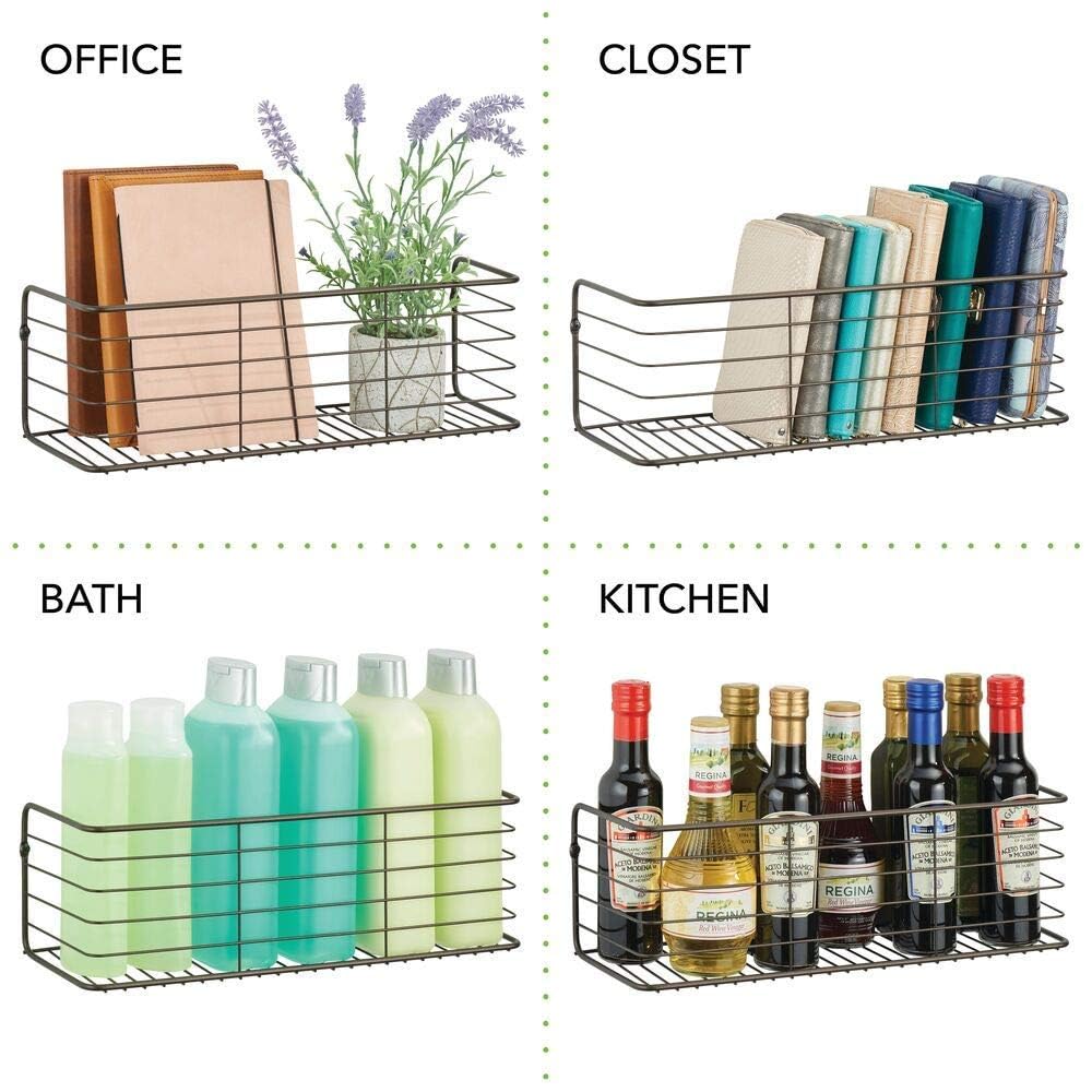 Multipurpose Iron Wall-Mounted Kitchen Shelves Spice Rack - Medium Size 16x5.5x5.5 Inches - Black Spice Holder & Bottle Organizer - Perfect for Kitchen, Bathroom, Garage Storage & Organization