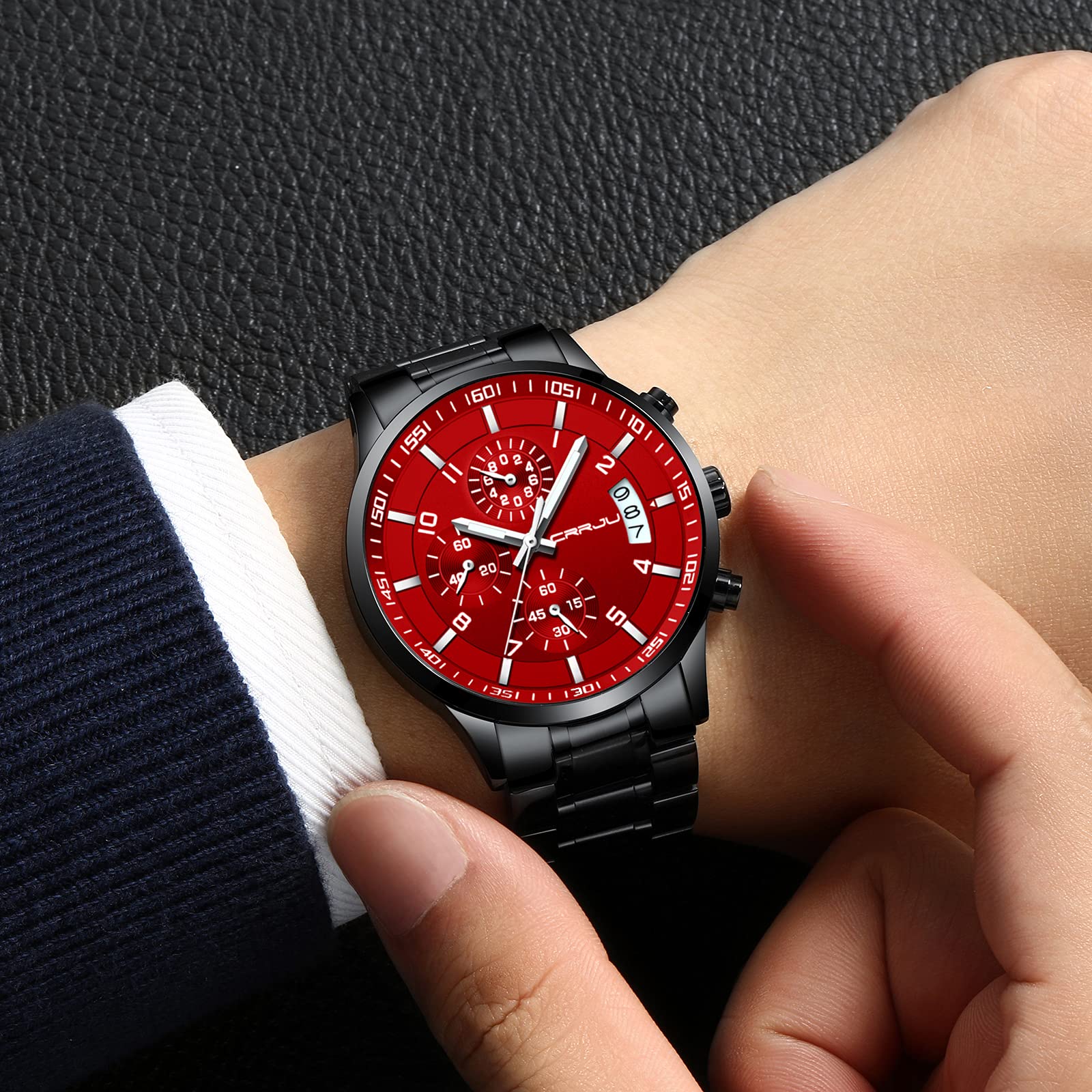 CRRJU Men's Stainless Steel Chronograph Watch with Date Display - Waterproof Wristwatch for Business, Casual & Outdoor Activities - Durable Steel Band for Everyday Wear