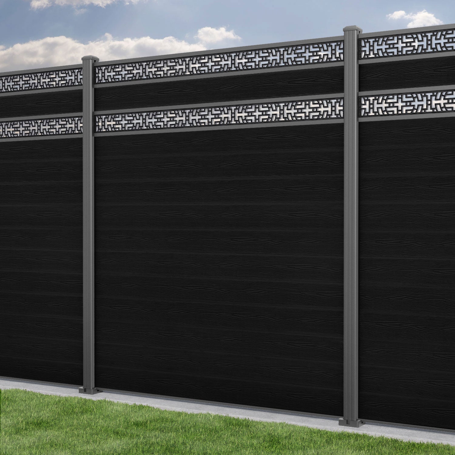 Classic Black Kumo Split Screen Fence Panel with Aluminum Posts - Perfect for Backyard Privacy, Patio Dividers, and Garden Decoration