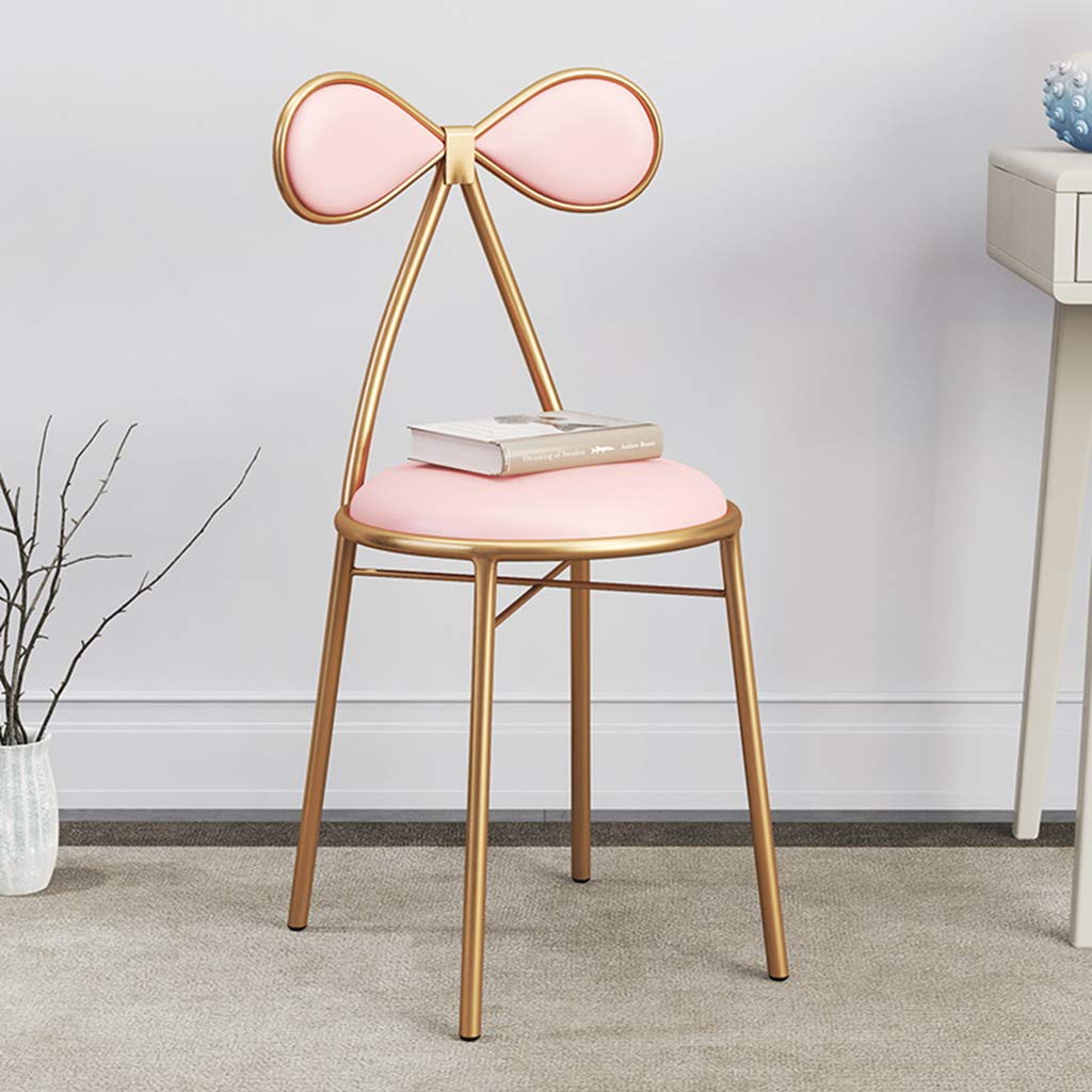 JHSLXD Pink Makeup Vanity Chair with Bow Tie Back - Elegant Bedroom Dressing Table Stool, Metal Wrought Iron Nail Design Lounge & Reading Chair for Girls, Perfect for Home Decor, Salon, and Restaurant Dining Furniture