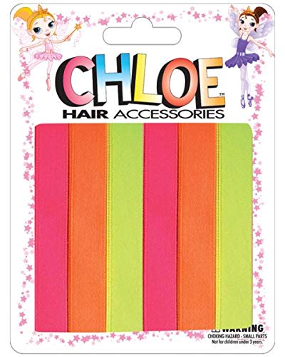 Chloe Hair Ribbons 0.5 Inch Width - 6 Piece Set in Neon Colors - Perfect for Girls Hair Accessories, Party Favors, Gift Bows & DIY Crafts