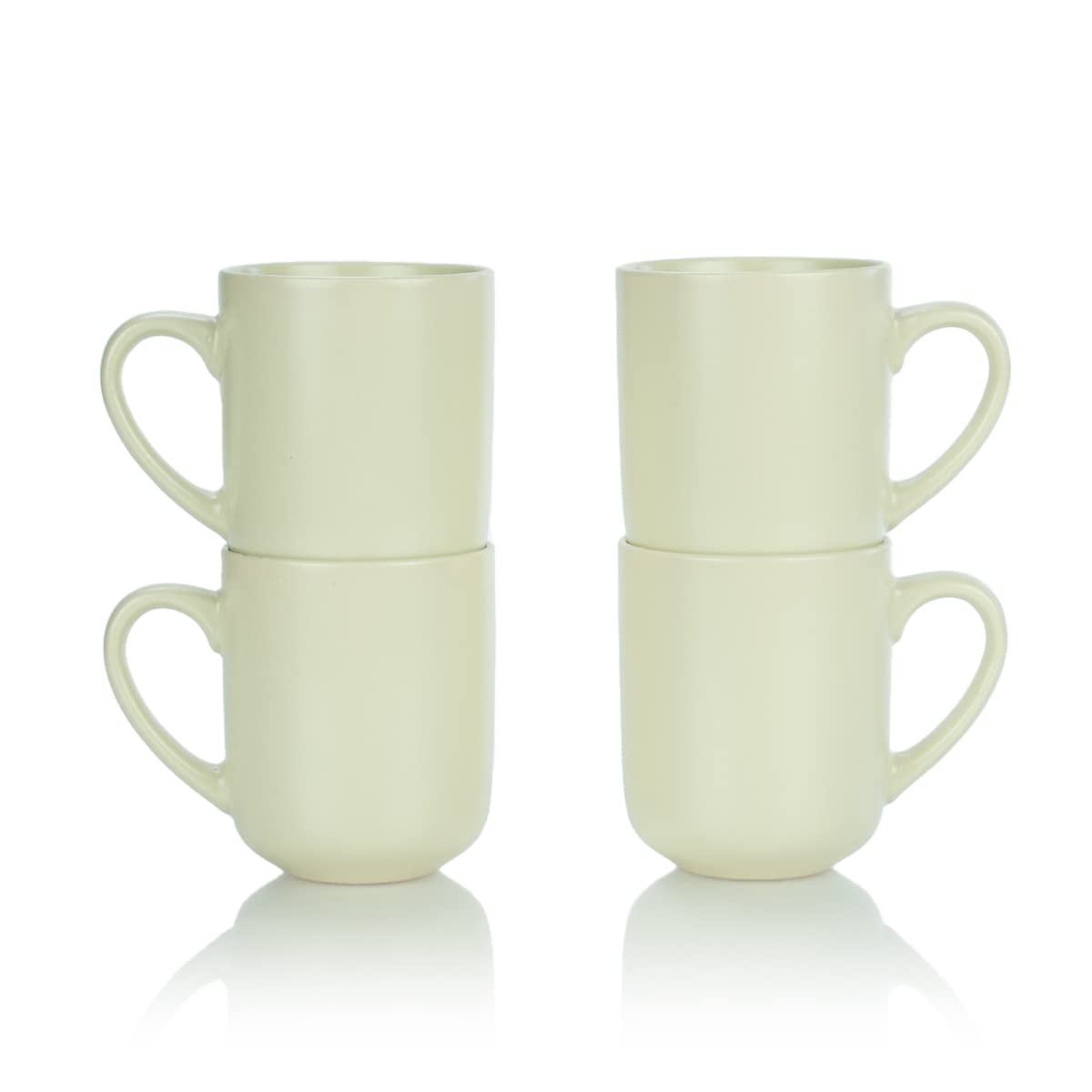 Modern Flat Dinnerware Set - 15oz Coffee Mugs (Set of 4, Beige) | Elegant Stoneware Cups for Home, Office & Restaurant Use | Dishwasher & Microwave Safe