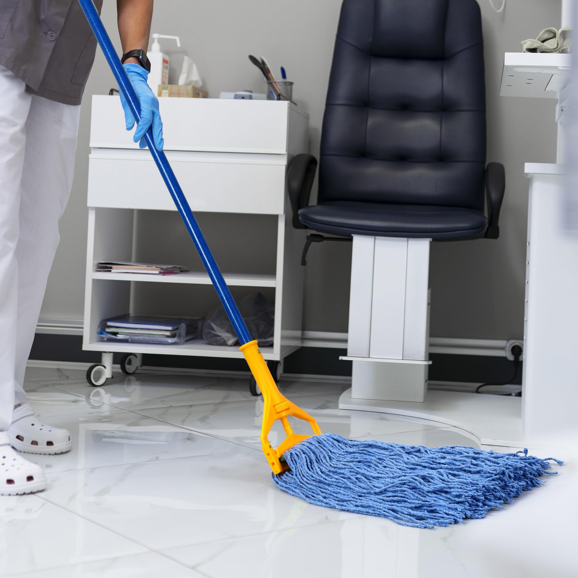 Heavy Duty Cotton Mop Heads 24oz 12-Pack - Universal Replacement for Home & Commercial Cleaning (Blue)