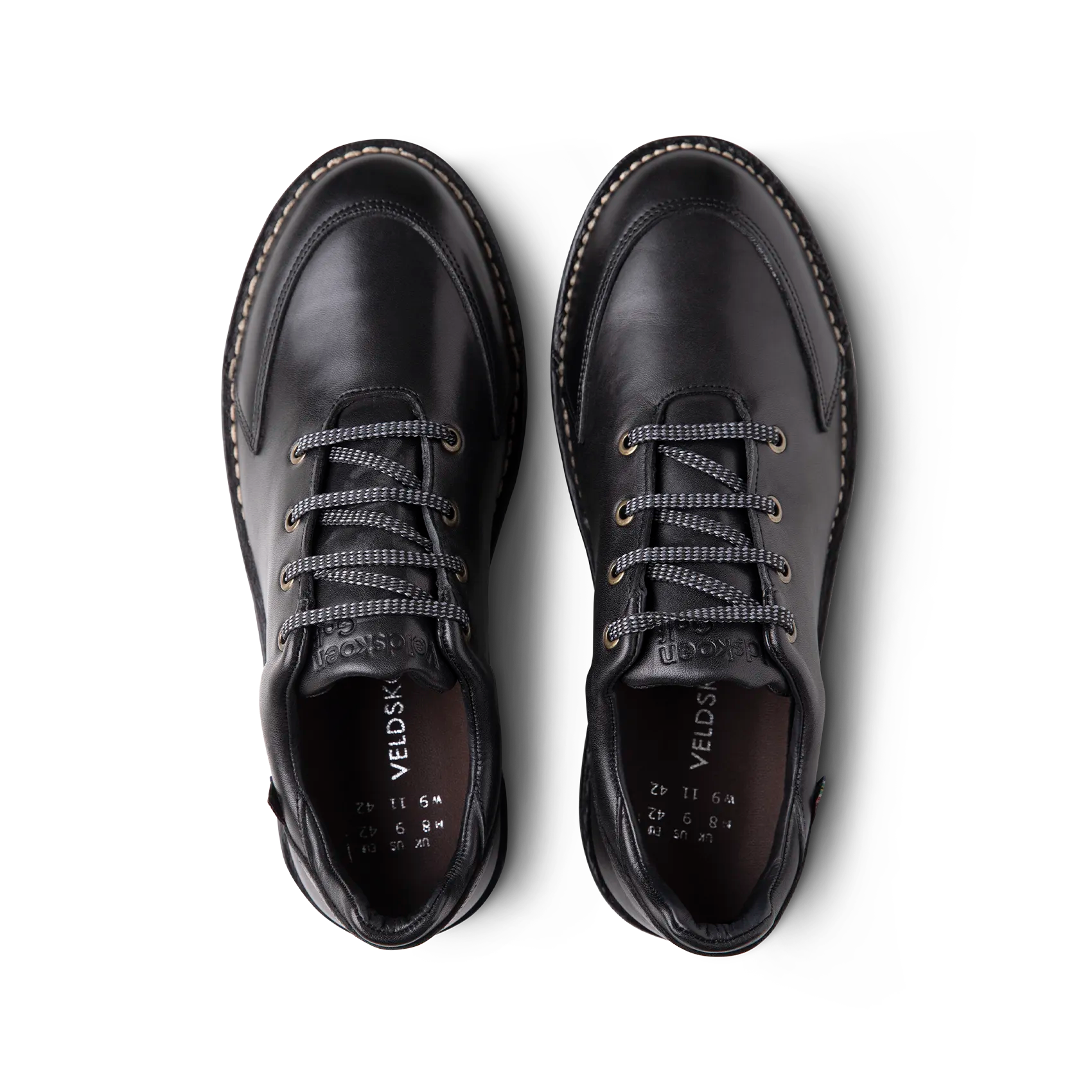 Veldskoen Birdie Golf Shoes for Men & Women - Black Leather with Grey Sole - Comfortable & Durable Spiked Golf Shoes for Walking Course, Driving Range, and Casual Wear