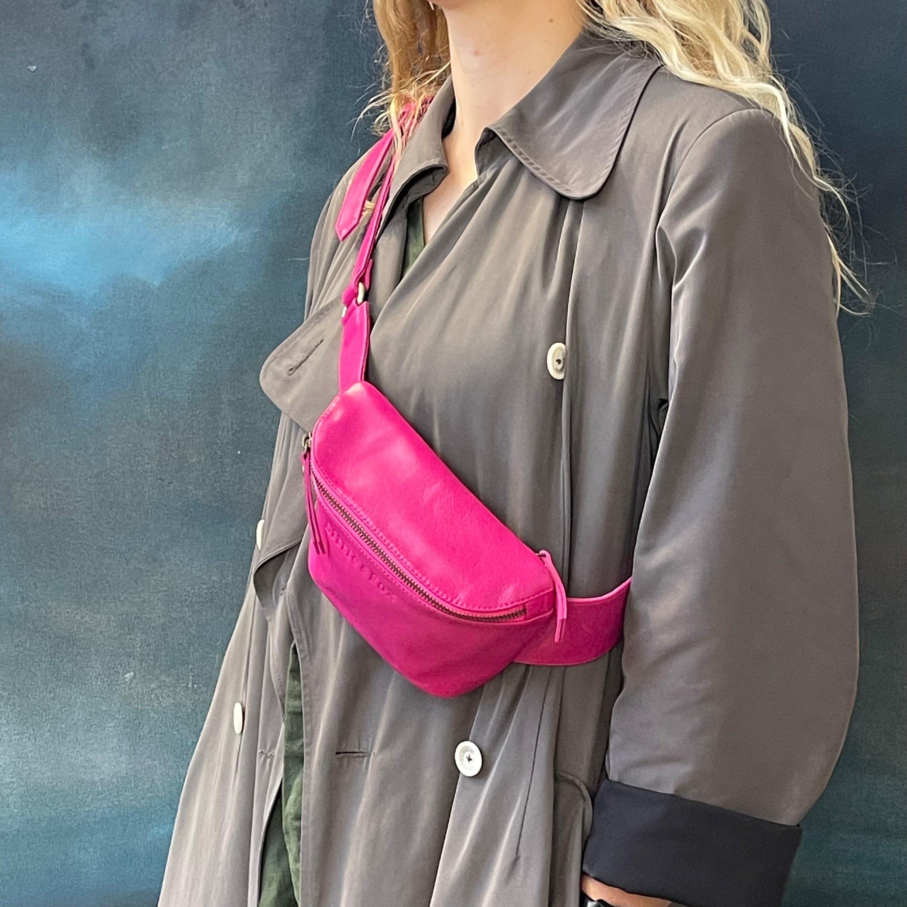 The Little & Fox Leather Bum Bag Fuschia - Stylish Waist Pack for Travel, Hiking & Everyday Use