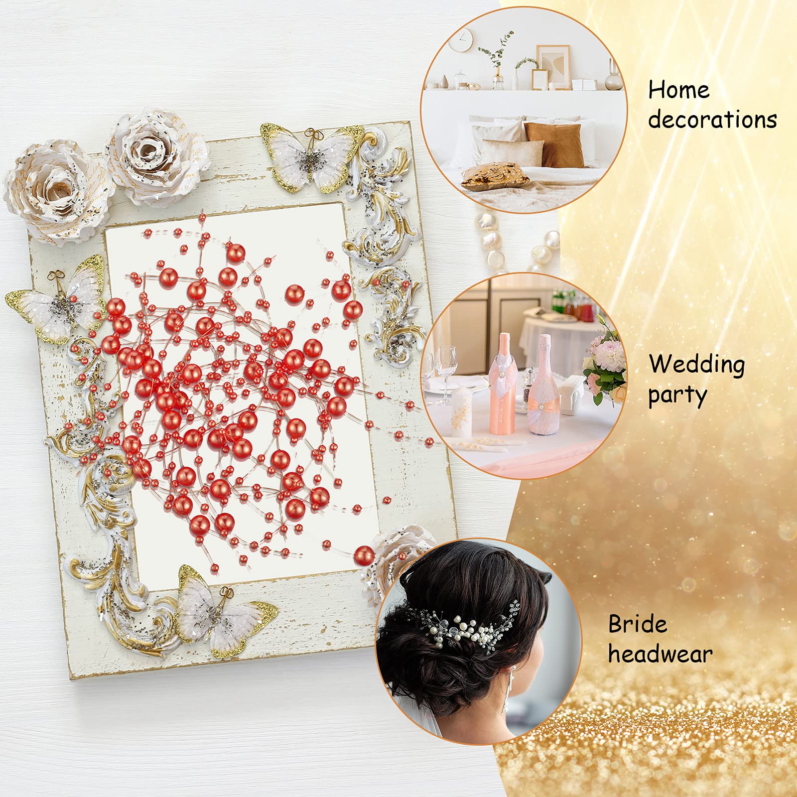 50Pcs 6-Inch Artificial Pearl Strings for Candles - Elegant Vase Fillers, Wedding Centerpieces, Valentine's Day & Party Table Decor (Red) - Perfect for DIY Crafts, Home Decor, and Special Occasions