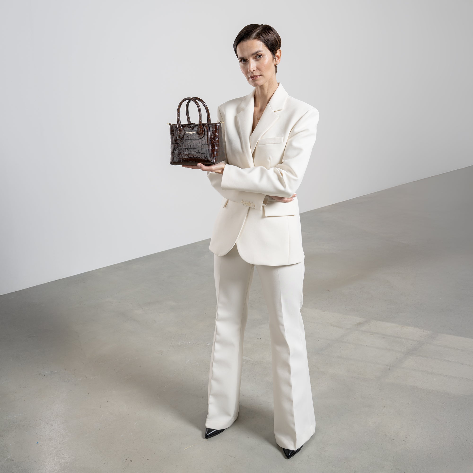 Honoré Cloe Mini Crocodile Embossed Brown Calfskin Leather Handbag for Women - Perfect for Work, Evening Events & Daily Use