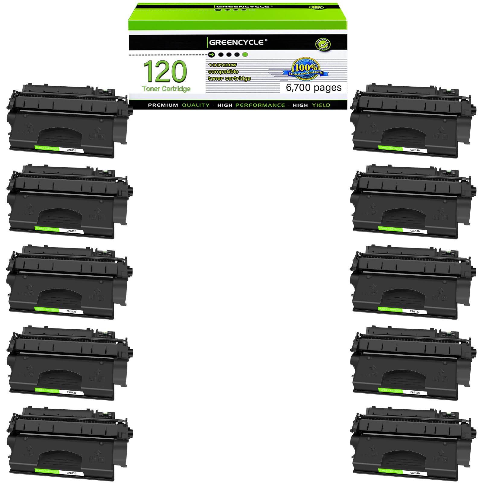 Greencycle High-Yield Compatible Toner Cartridge Replacement for Canon 120 CRG-120 2617B001 - Works with ImageClass D1550 D1120 D1150 D1170 D1180 D1320 D1350 D1370 D1520 Printers (Black, 10-Pack) - Ideal for Office Printing, Bulk Document Copying & High-Volume Home Use