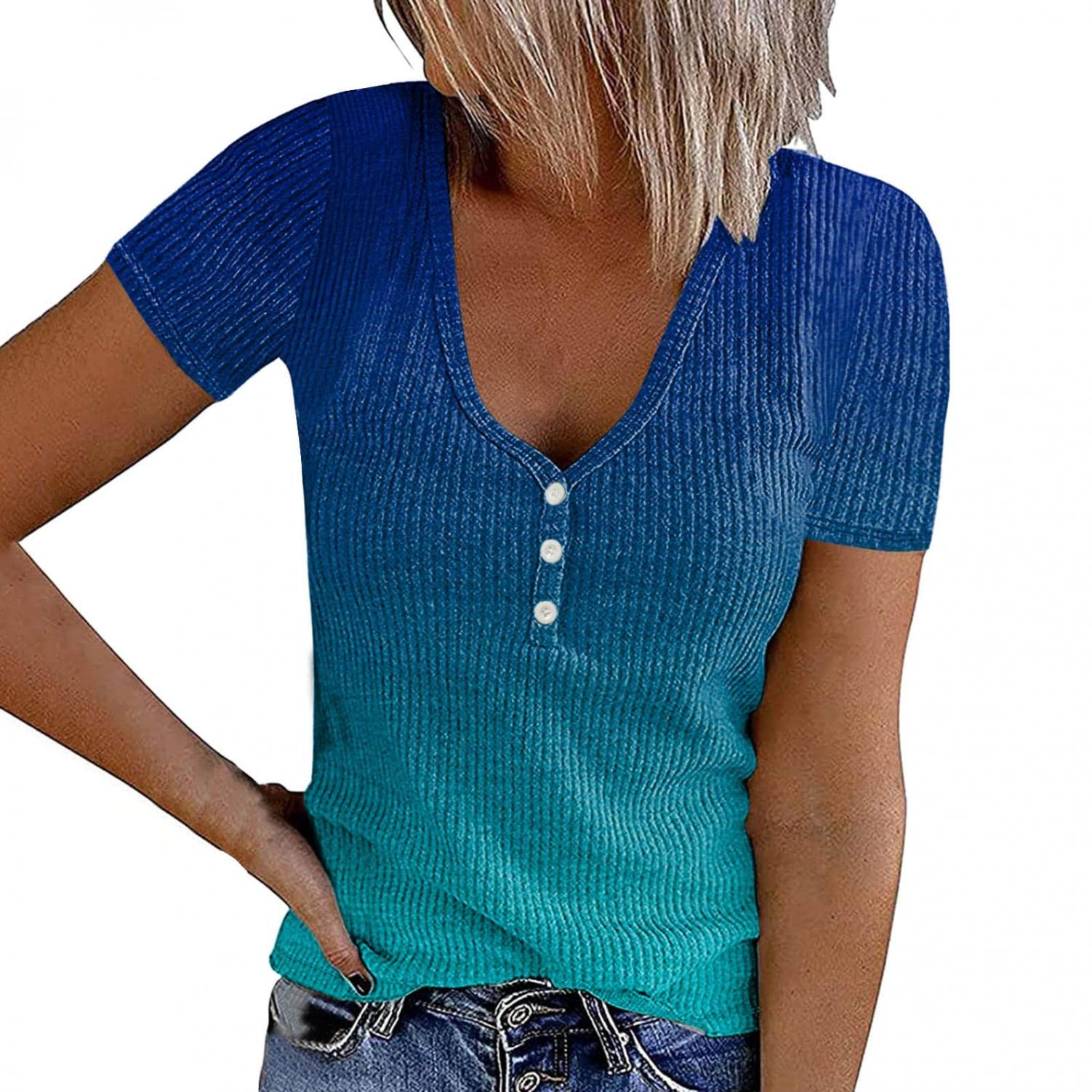 Bagelise Women's Summer Tops - Solid Color & Gradient Blouses, Boho Chic Short Sleeve Shirts for Casual Wear & Belly Coverage | Perfect for Beach Outings, Date Nights & Office Wear